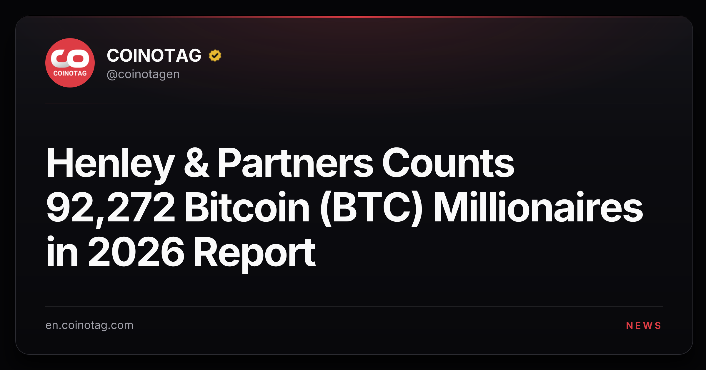 Henley & Partners Counts 92,272 Bitcoin (BTC) Millionaires in 2026 Report