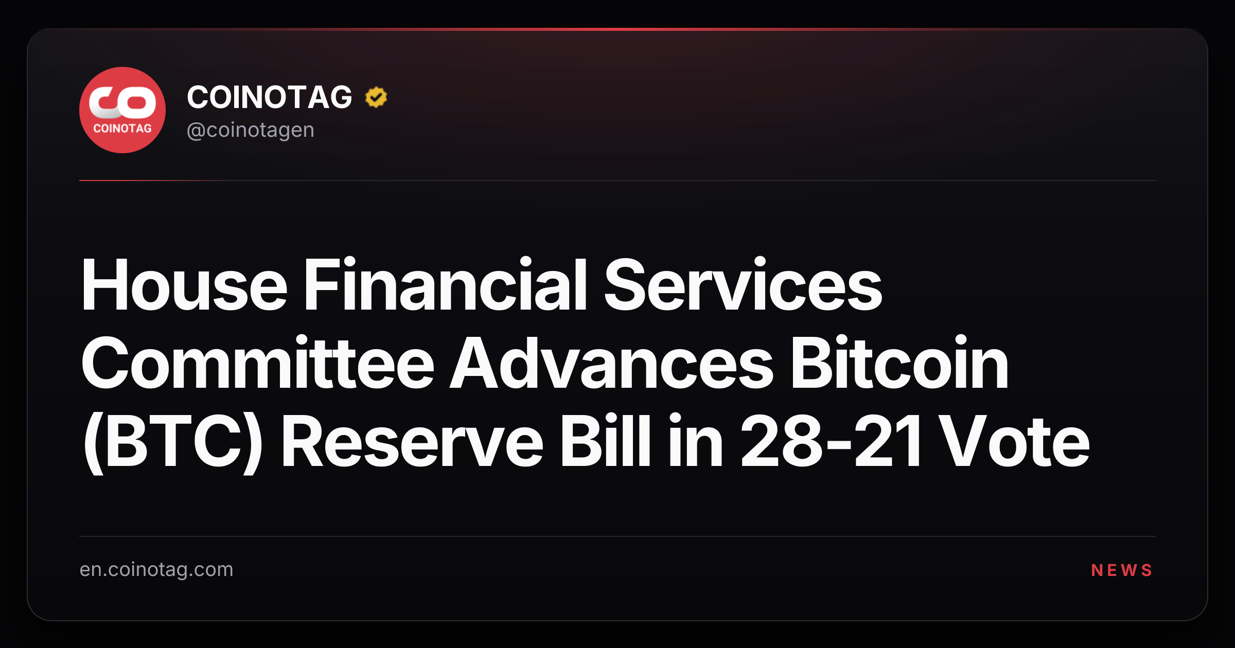 House Financial Services Committee Advances Bitcoin (BTC) Reserve Bill in 28-21 Vote