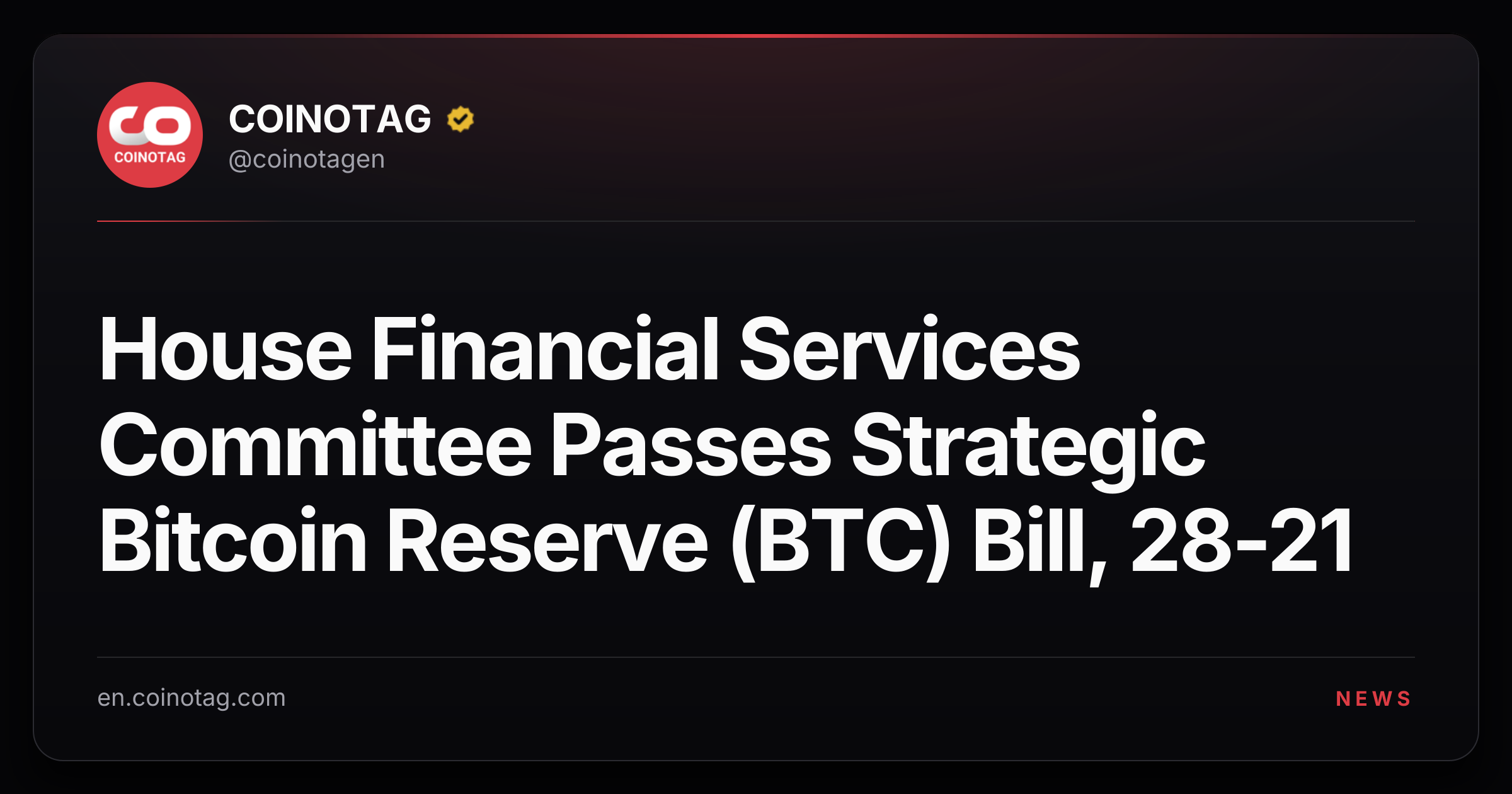 House Financial Services Committee Passes Strategic Bitcoin Reserve (BTC) Bill, 28-21