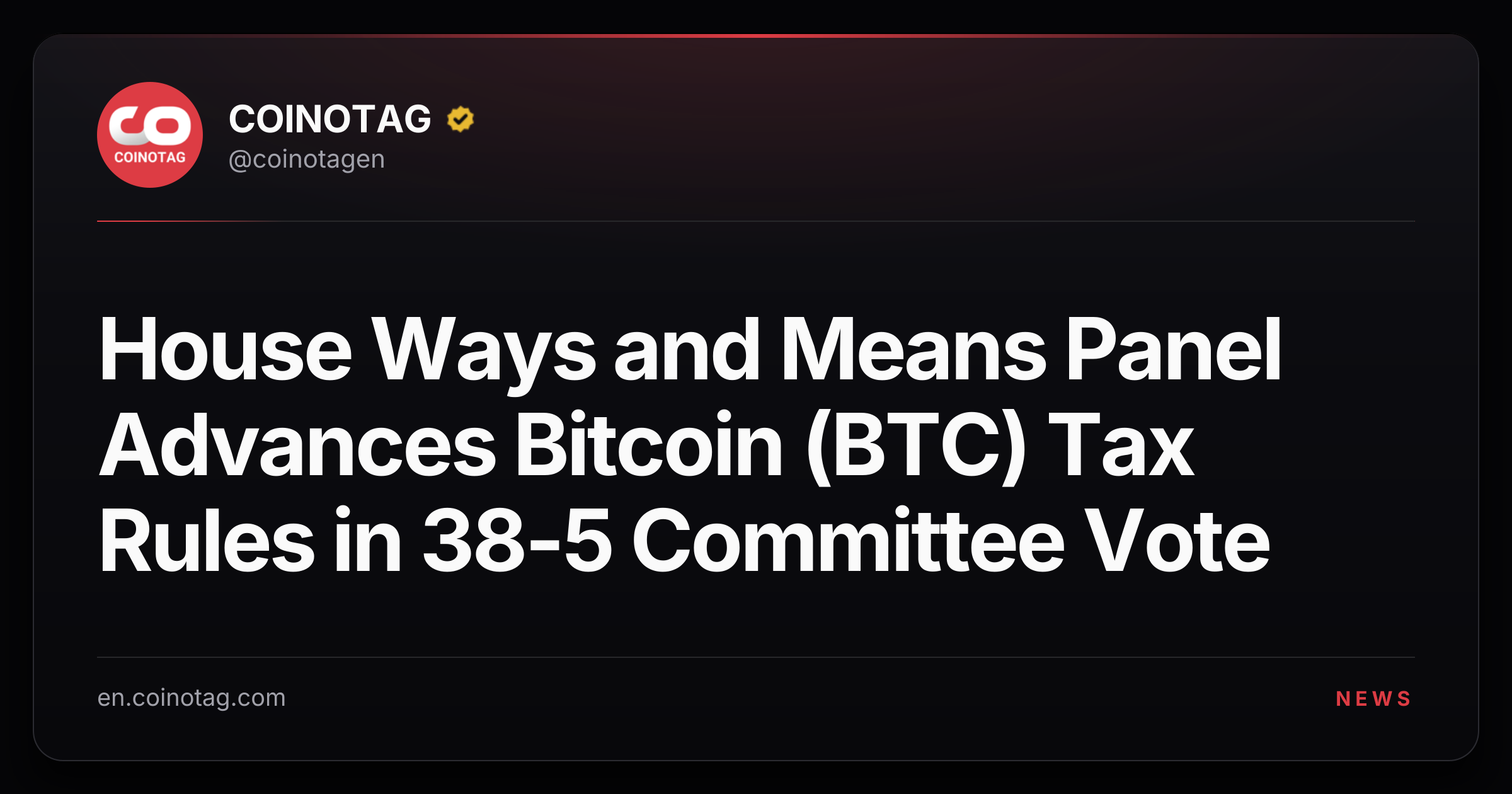 House Ways and Means Panel Advances Bitcoin (BTC) Tax Rules in 38-5 Committee Vote