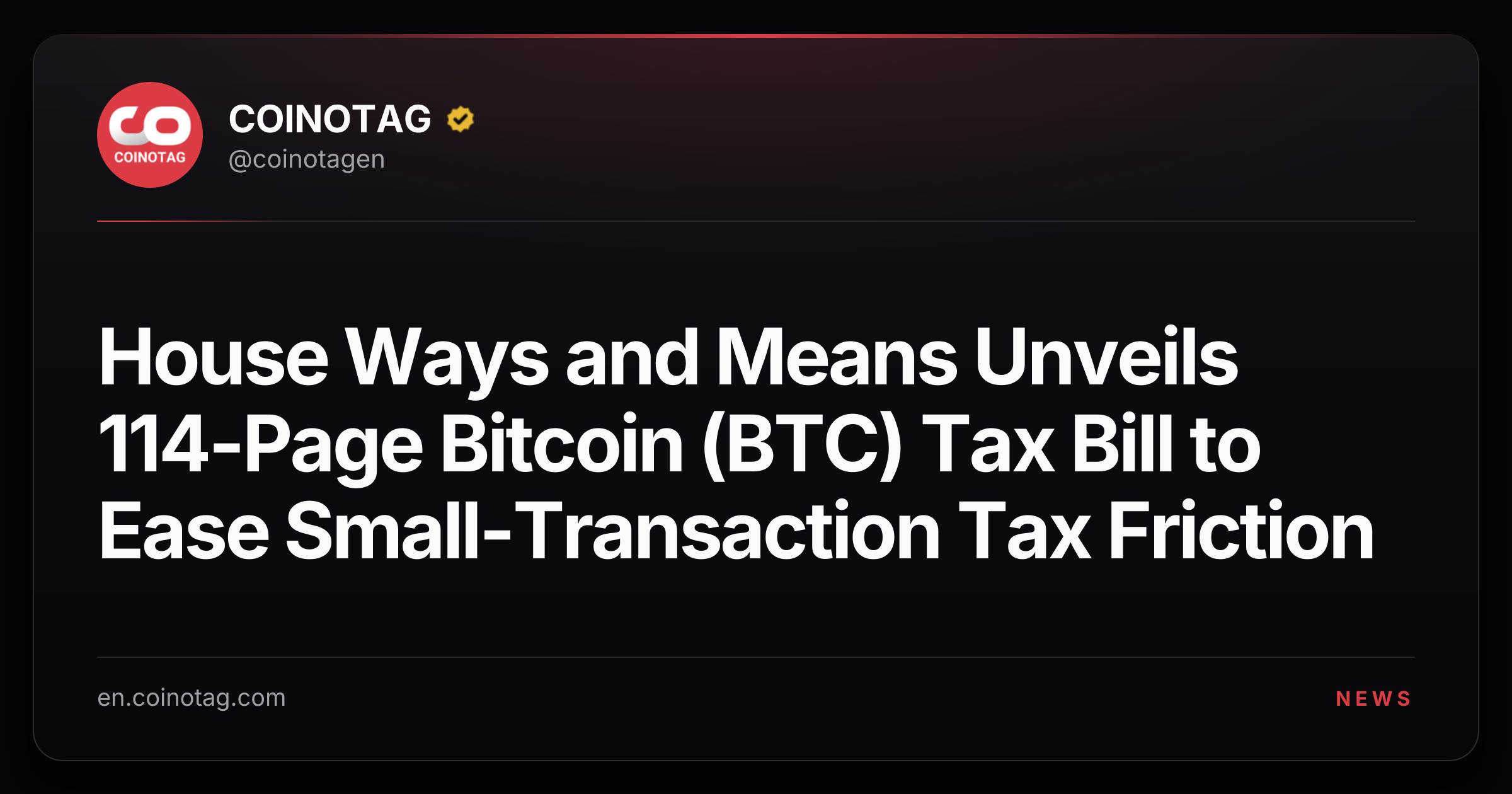 House Ways and Means Unveils 114-Page Bitcoin (BTC) Tax Bill to Ease Small-Transaction Tax Friction