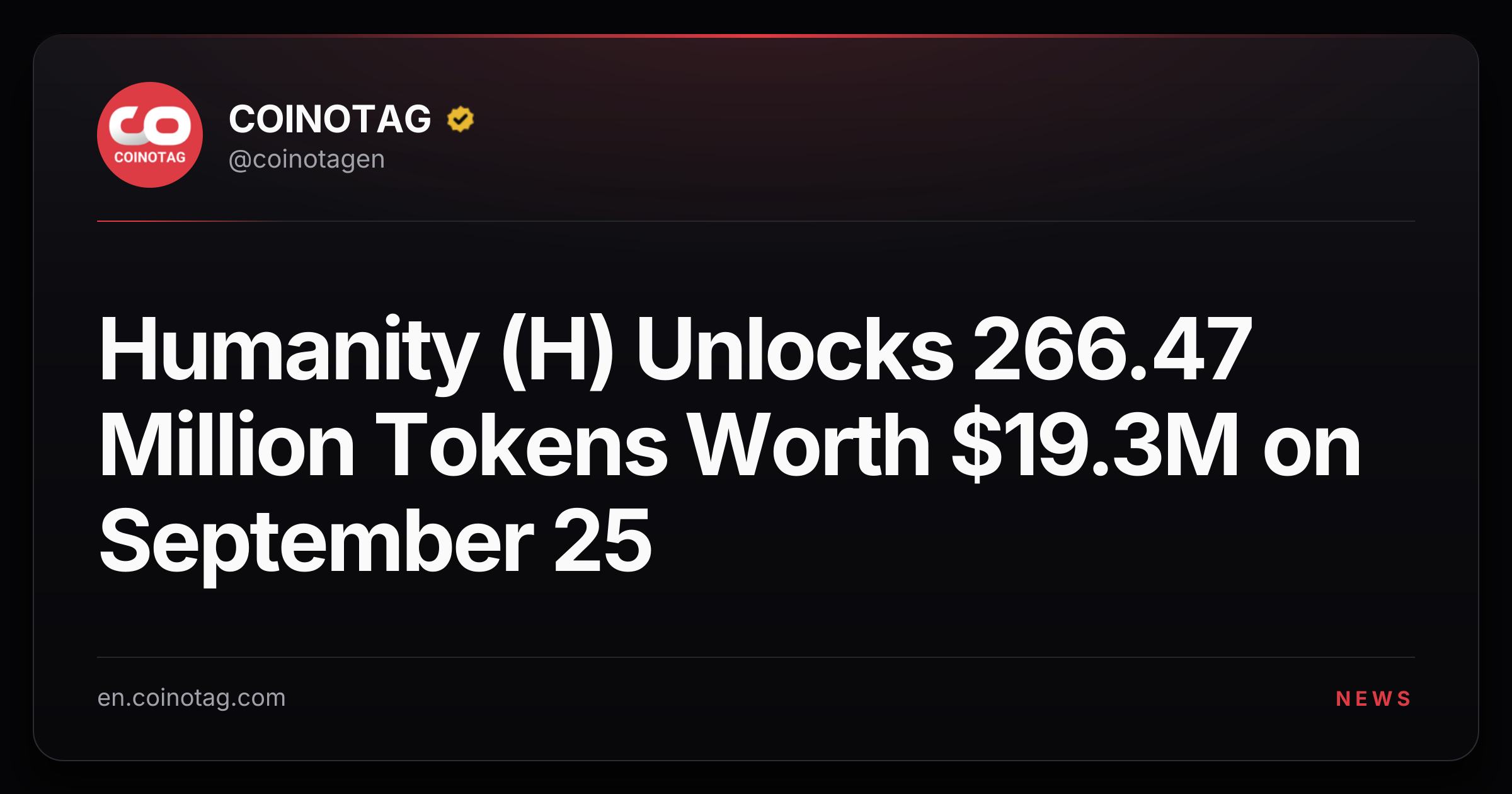 Humanity (H) Unlocks 266.47 Million Tokens Worth $19.3M on September 25