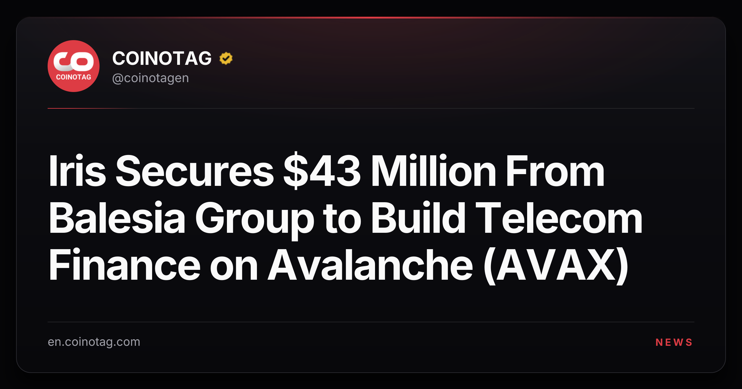 Iris Secures $43 Million From Balesia Group to Build Telecom Finance on Avalanche (AVAX)