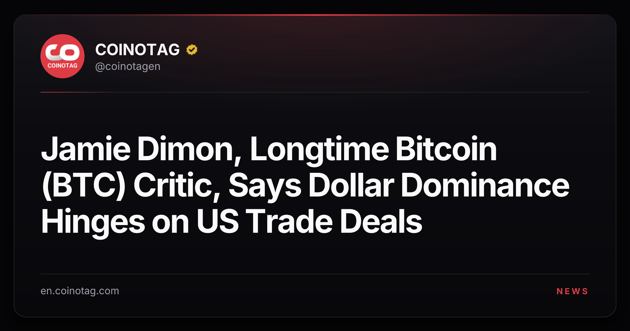 Jamie Dimon, Longtime Bitcoin (BTC) Critic, Says Dollar Dominance Hinges on US Trade Deals