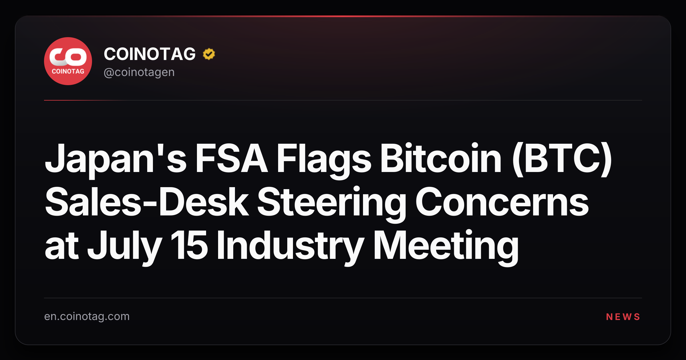 Japan's FSA Flags Bitcoin (BTC) Sales-Desk Steering Concerns at July 15 Industry Meeting