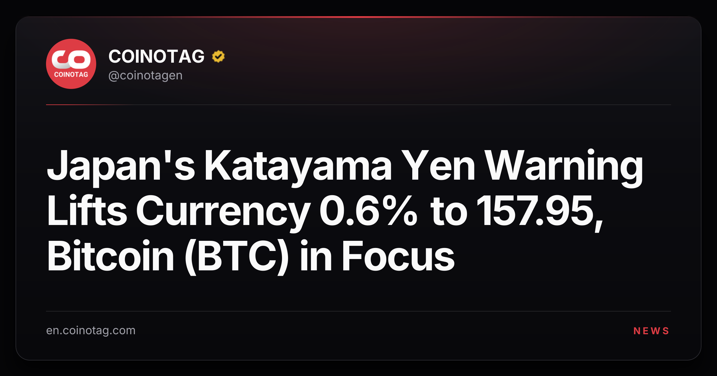 Japan's Katayama Yen Warning Lifts Currency 0.6% to 157.95, Bitcoin (BTC) in Focus