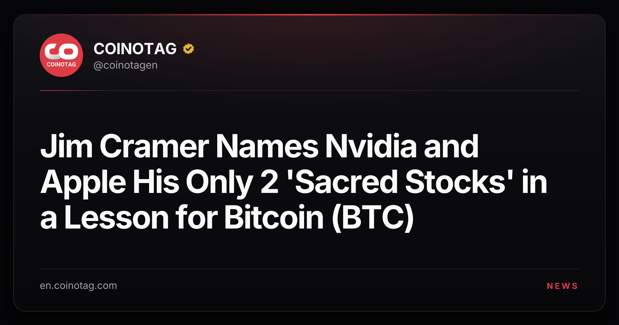 Jim Cramer Names Nvidia and Apple His Only 2 'Sacred Stocks' in a Lesson for Bitcoin (BTC)