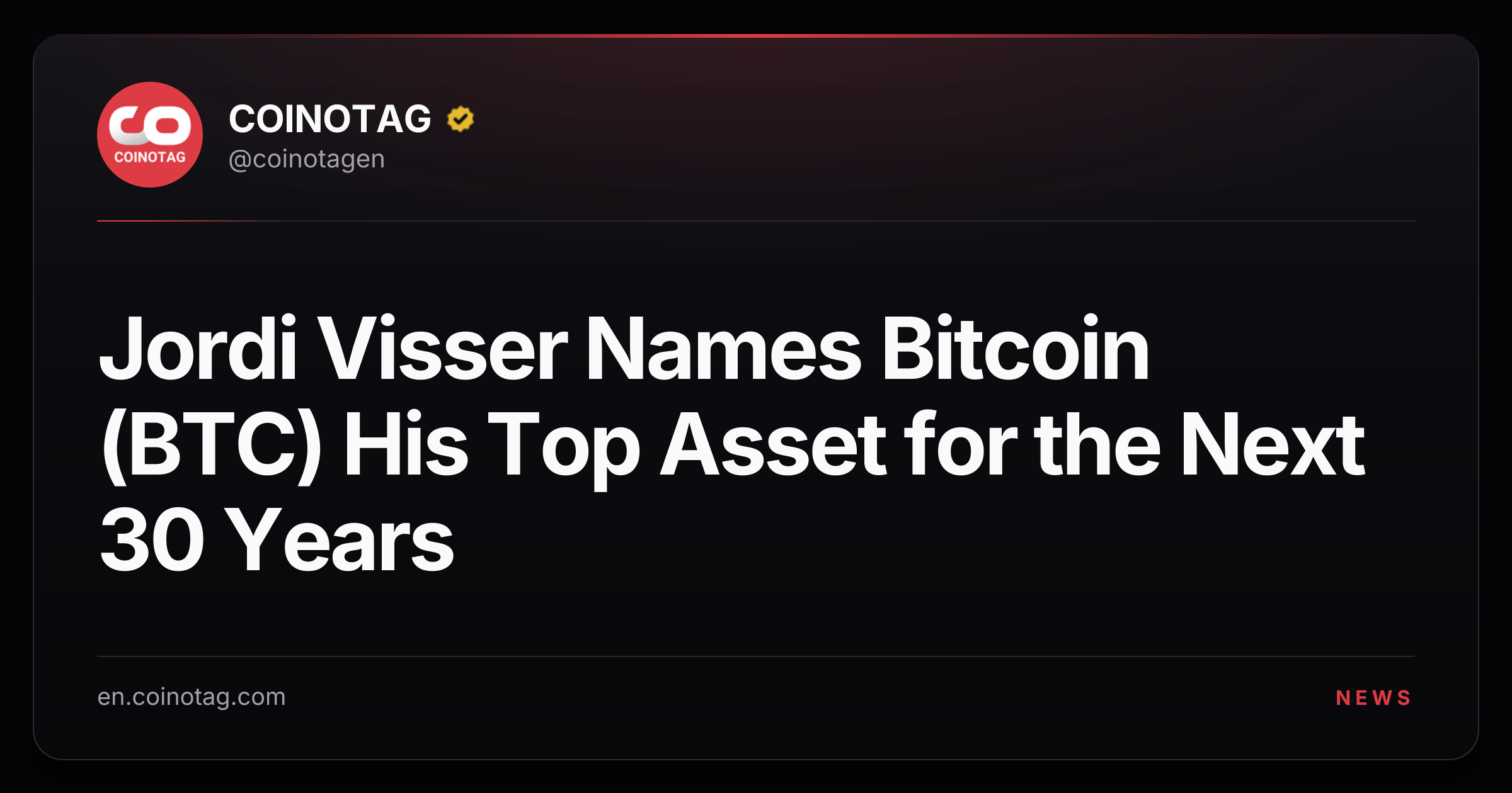 Jordi Visser Names Bitcoin (BTC) His Top Asset for the Next 30 Years