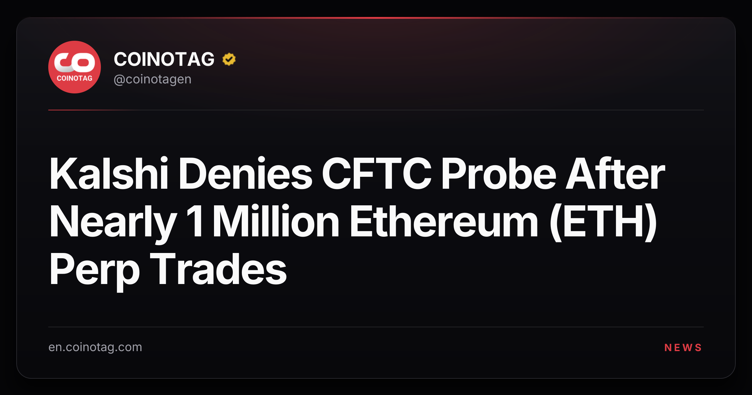 Kalshi Denies CFTC Probe After Nearly 1 Million Ethereum (ETH) Perp Trades