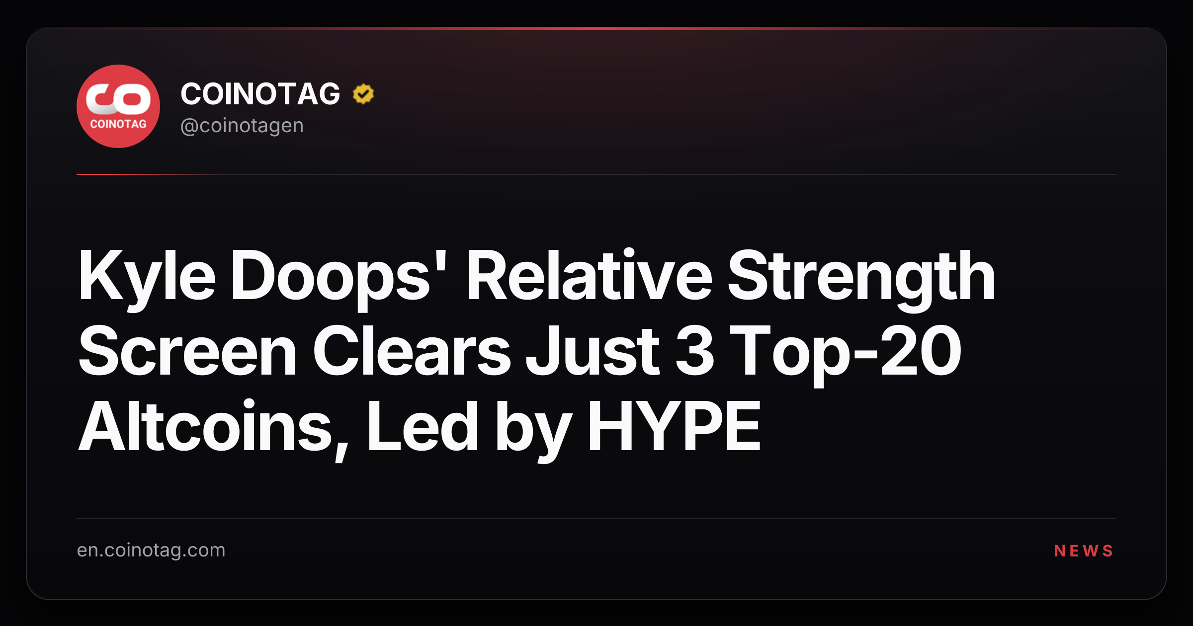 Kyle Doops' Relative Strength Screen Clears Just 3 Top-20 Altcoins, Led by HYPE