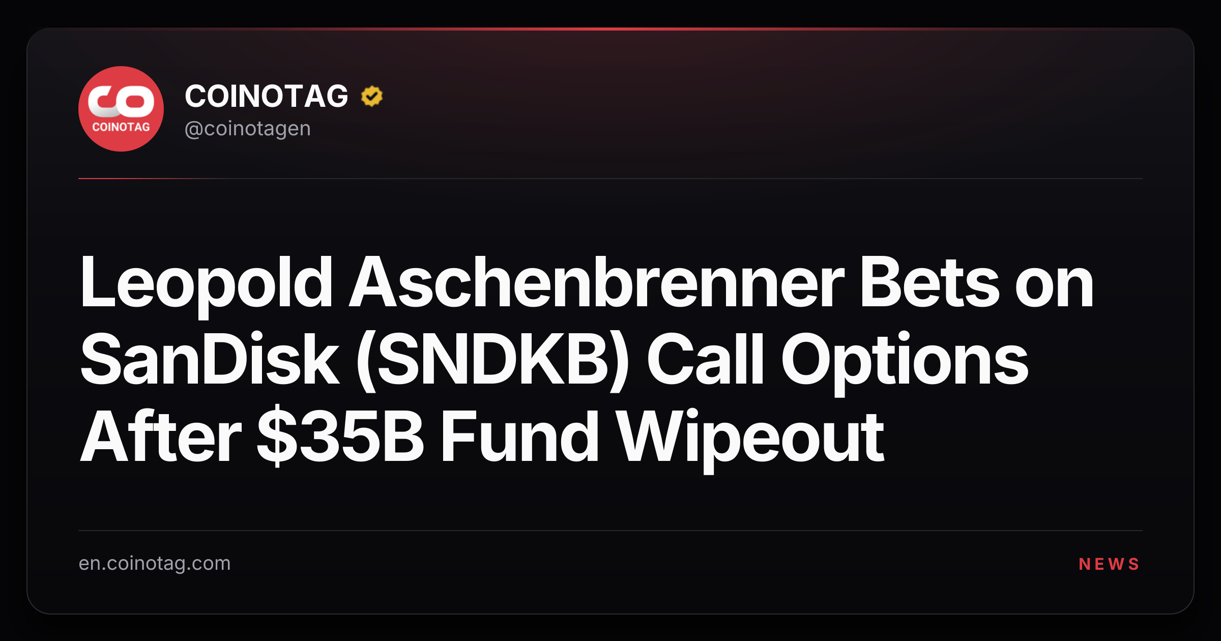 Leopold Aschenbrenner Bets on SanDisk (SNDKB) Call Options After $35B Fund Wipeout