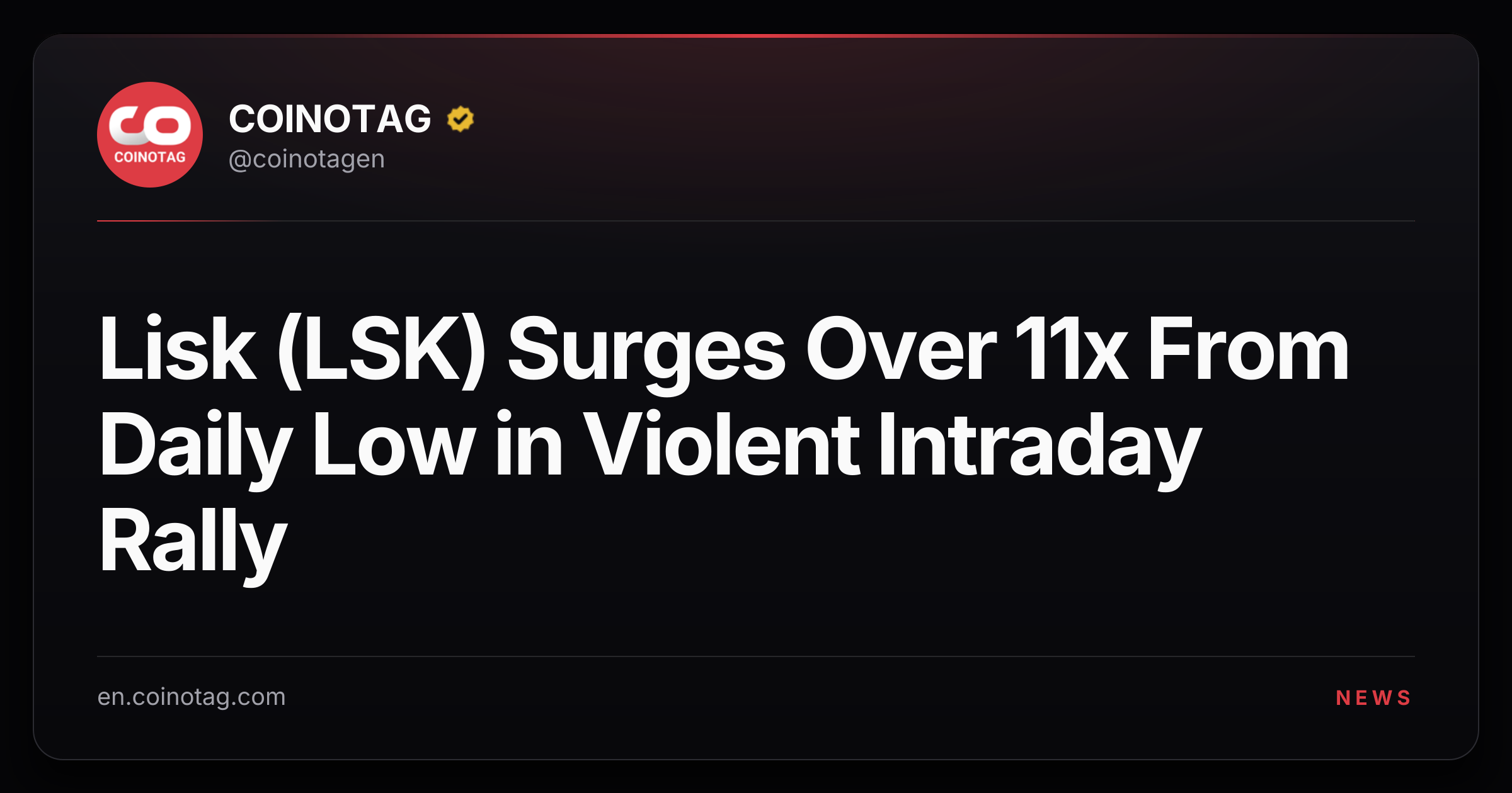 Lisk (LSK) Surges Over 11x From Daily Low in Violent Intraday Rally
