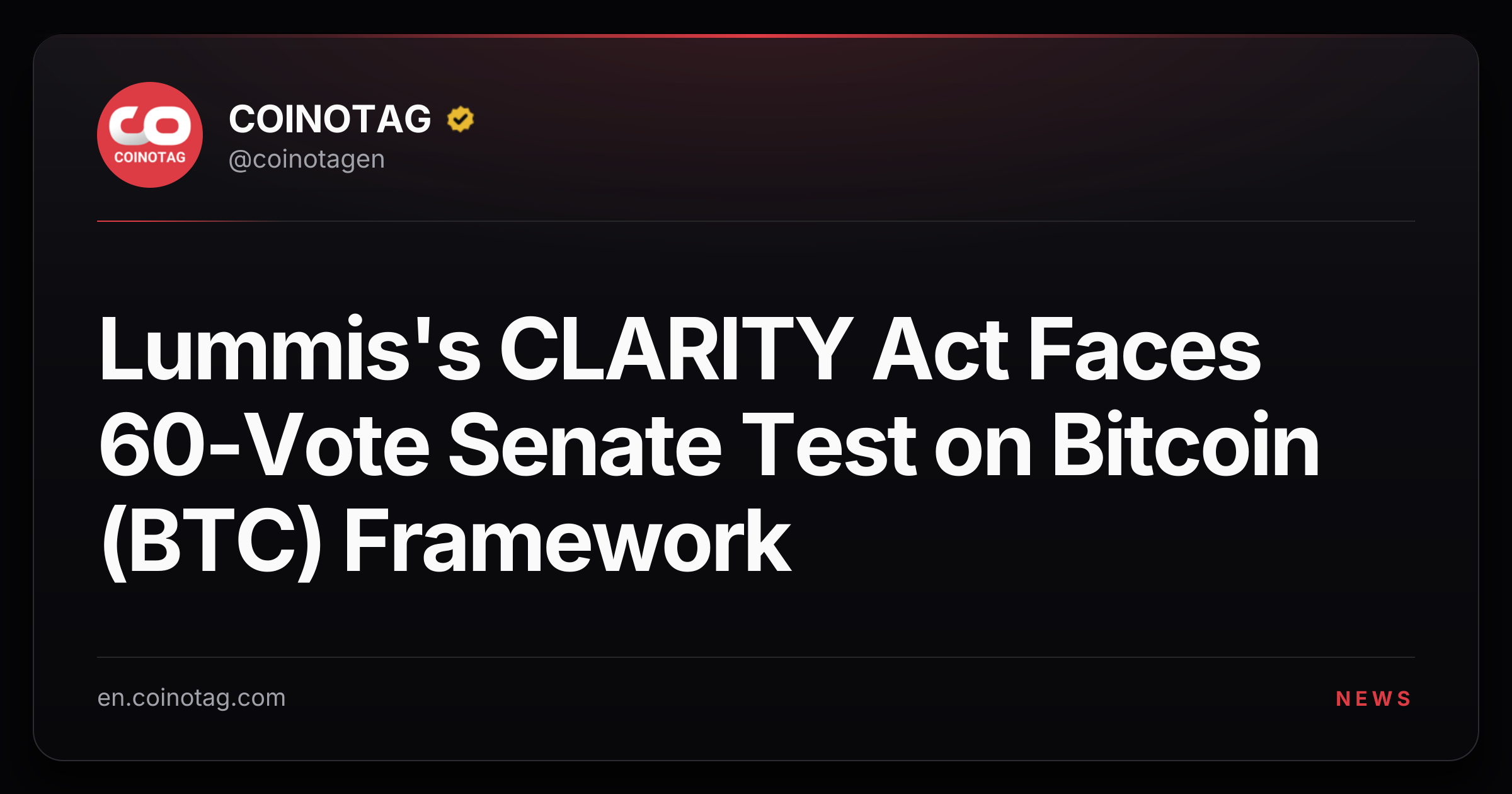 Lummis's CLARITY Act Faces 60-Vote Senate Test on Bitcoin (BTC) Framework