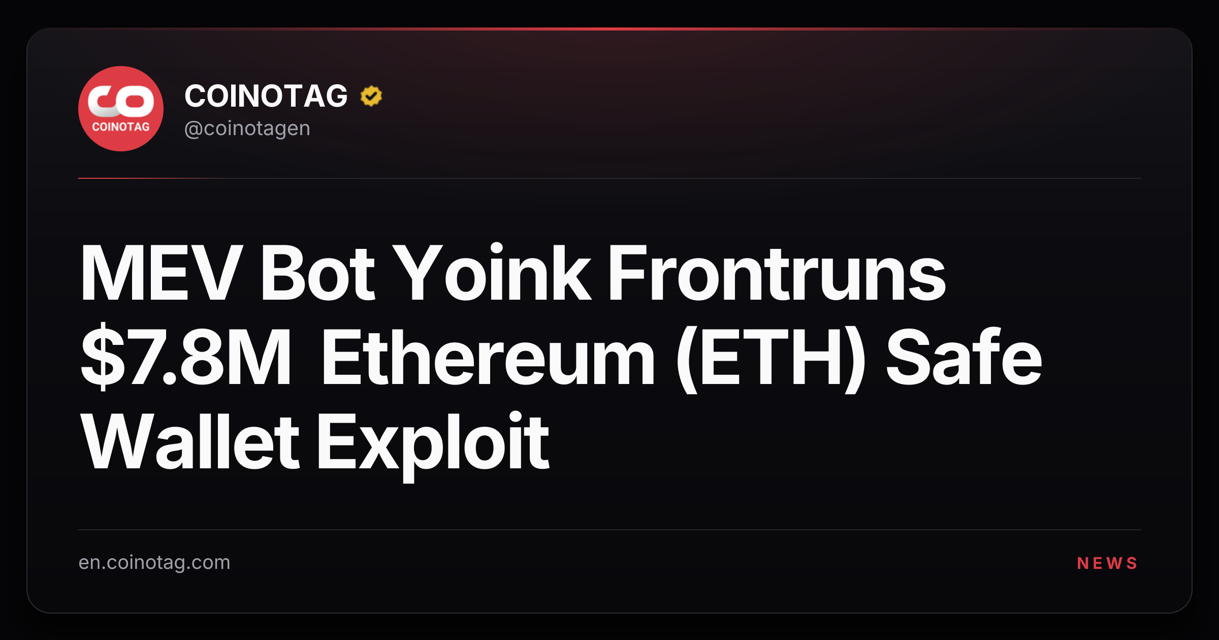 MEV Bot Yoink Frontruns $7.8M Ethereum (ETH) Safe Wallet Exploit