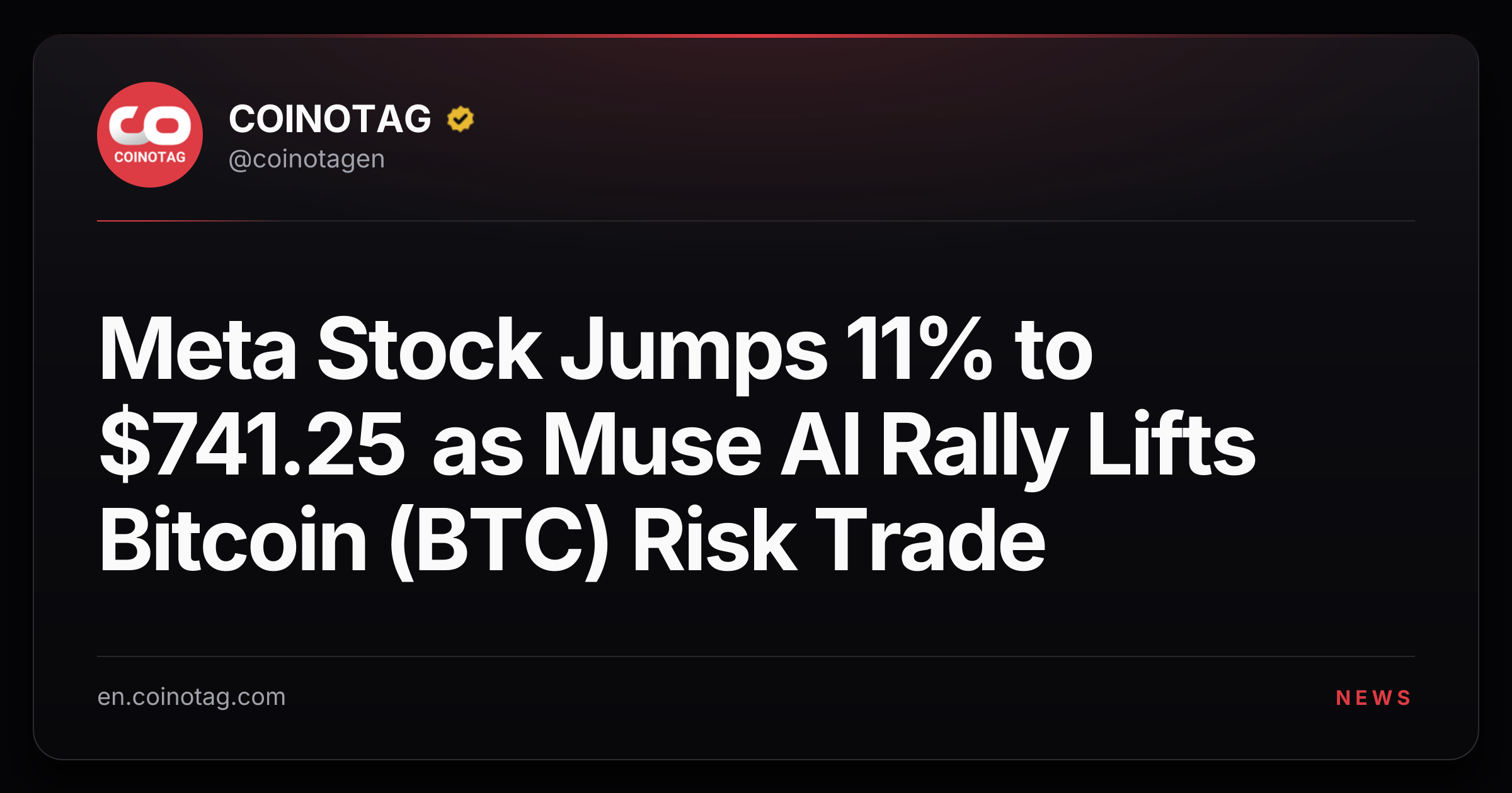 Meta Stock Jumps 11% to $741.25 as Muse AI Rally Lifts Bitcoin (BTC) Risk Trade