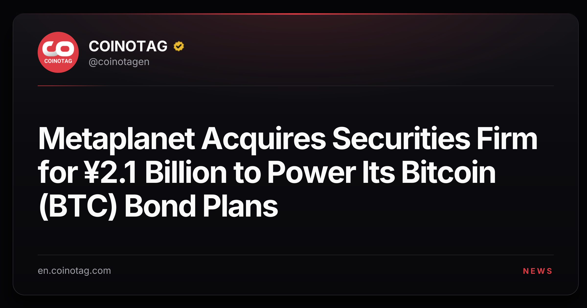 Metaplanet Acquires Securities Firm for ¥2.1 Billion to Power Its Bitcoin (BTC) Bond Plans