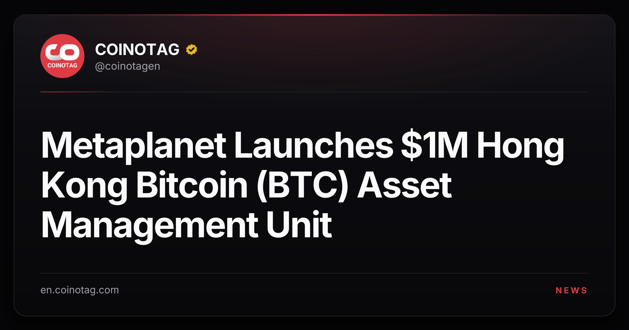 Metaplanet Launches $1M Hong Kong Bitcoin (BTC) Asset Management Unit