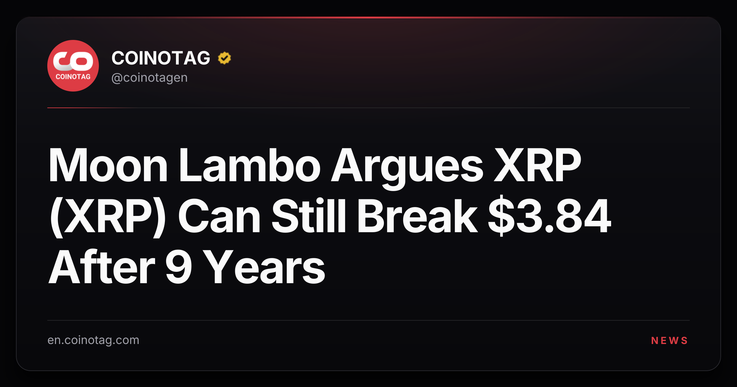 Moon Lambo Argues XRP (XRP) Can Still Break $3.84 After 9 Years