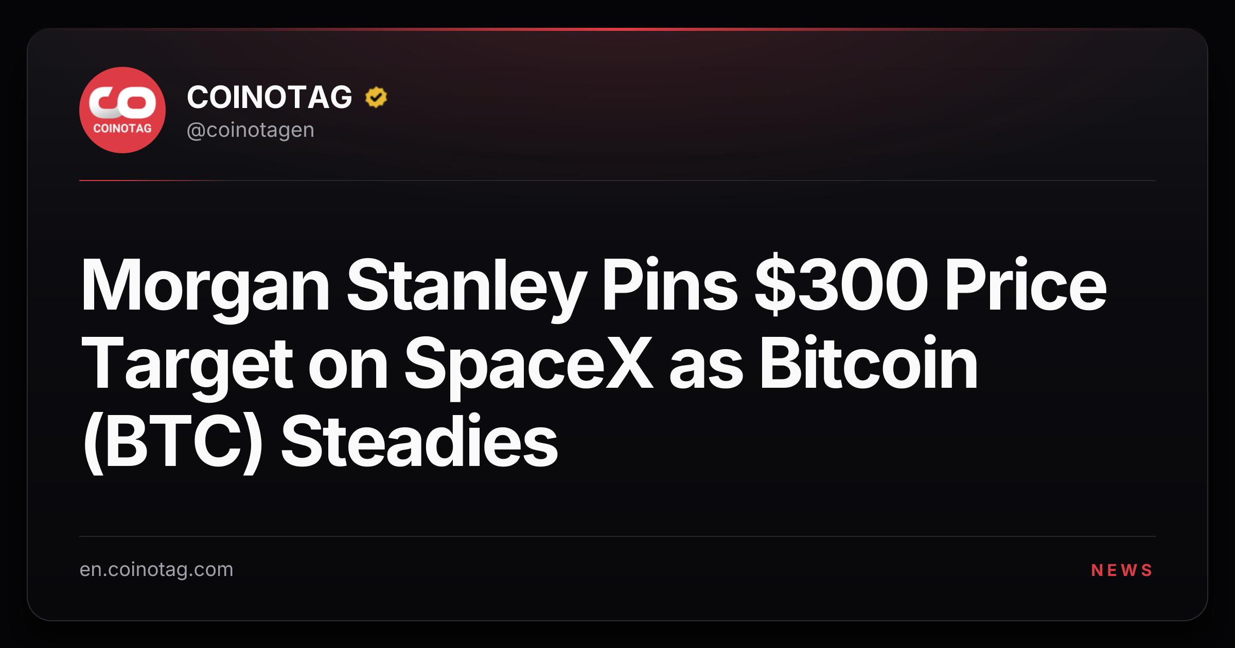 Morgan Stanley Pins $300 Price Target on SpaceX as Bitcoin (BTC) Steadies