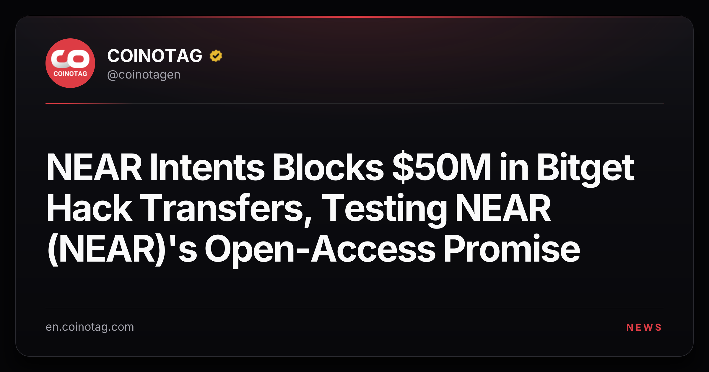 NEAR Intents Blocks $50M in Bitget Hack Transfers, Testing NEAR (NEAR)'s Open-Access Promise