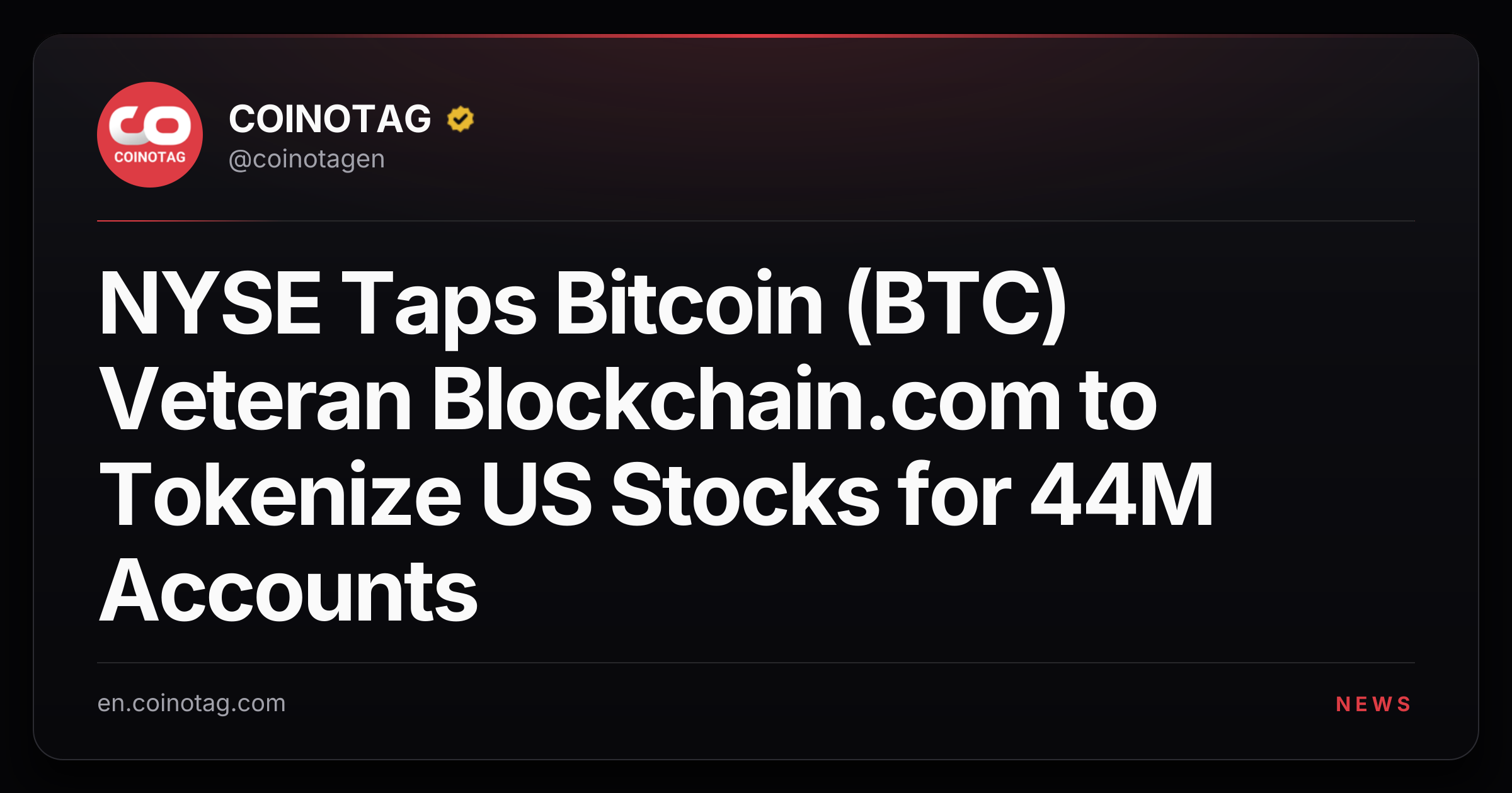 NYSE Taps Bitcoin (BTC) Veteran Blockchain.com to Tokenize US Stocks for 44M Accounts