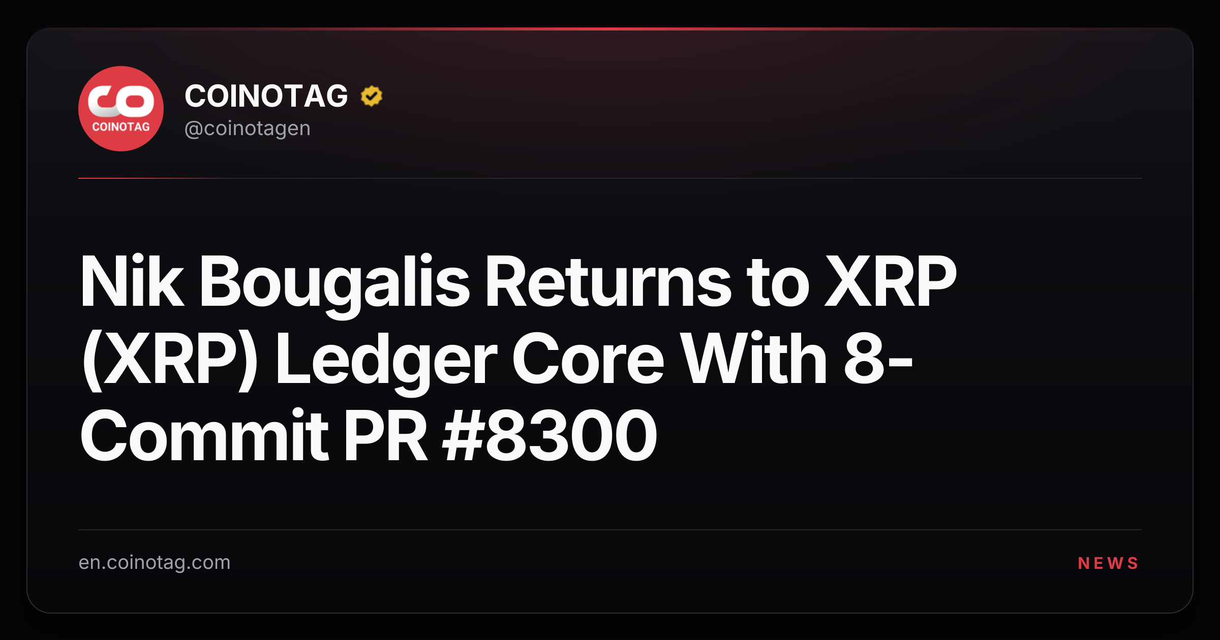 Nik Bougalis Returns to XRP (XRP) Ledger Core With 8-Commit PR #8300