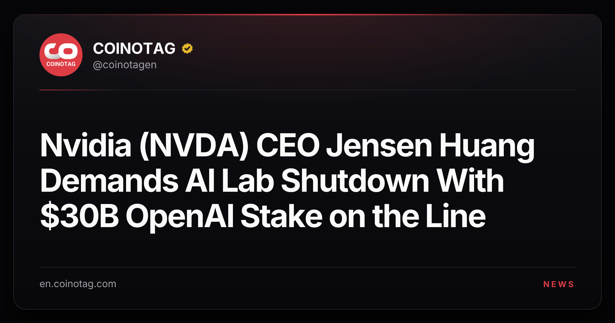 Nvidia (NVDA) CEO Jensen Huang Demands AI Lab Shutdown With $30B OpenAI Stake on the Line