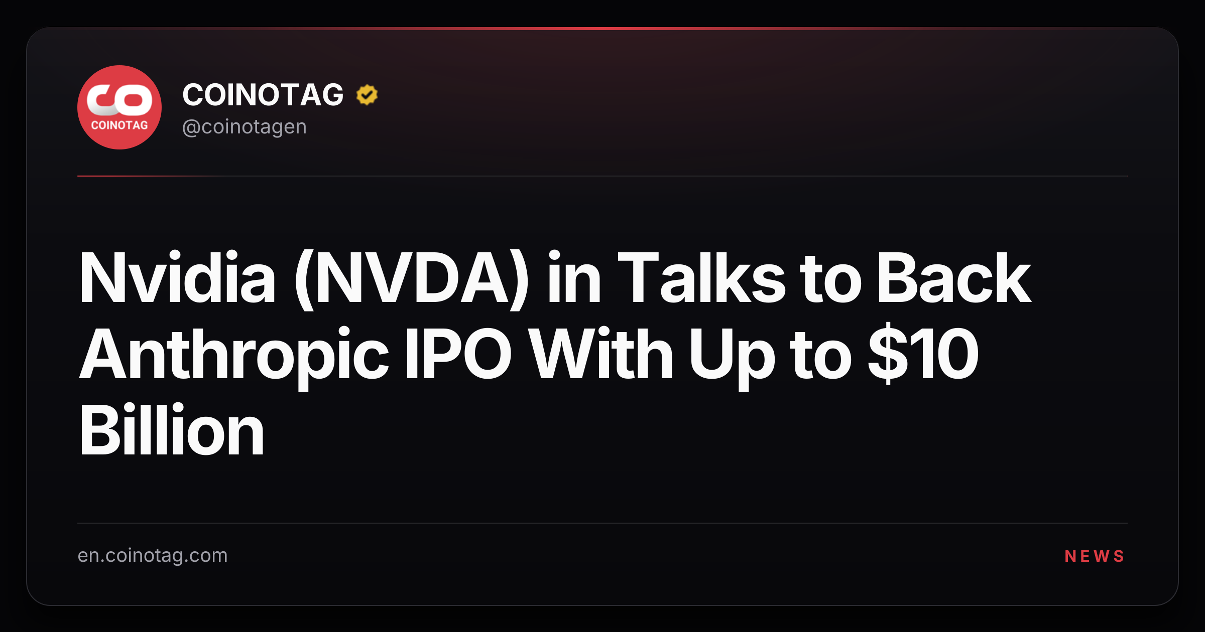Nvidia (NVDA) in Talks to Back Anthropic IPO With Up to $10 Billion