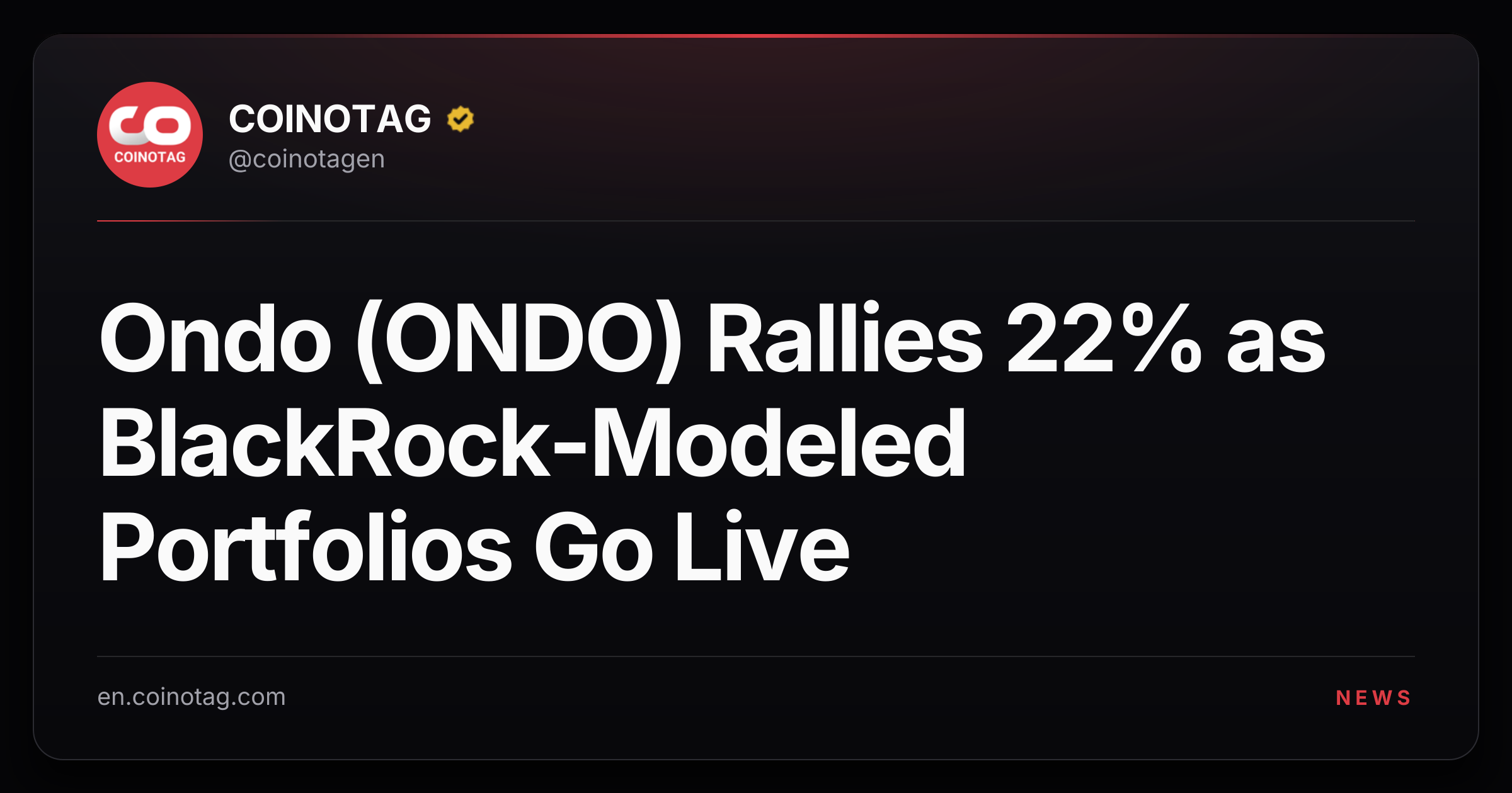 Ondo (ONDO) Rallies 22% as BlackRock-Modeled Portfolios Go Live