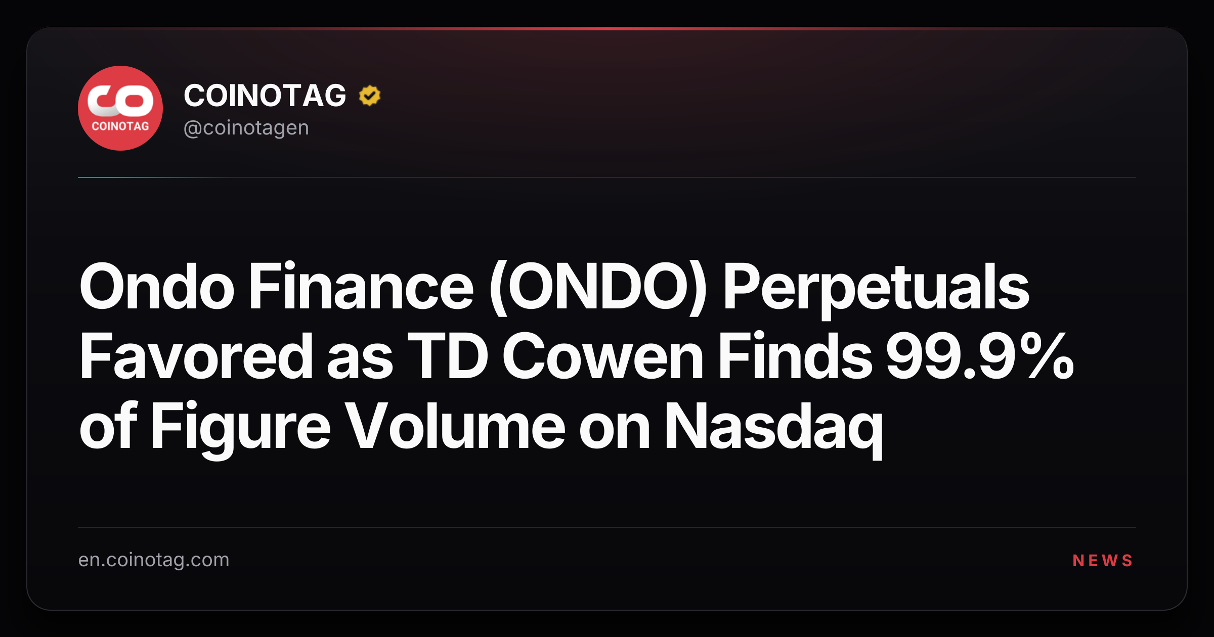 Ondo Finance (ONDO) Perpetuals Favored as TD Cowen Finds 99.9% of Figure Volume on Nasdaq