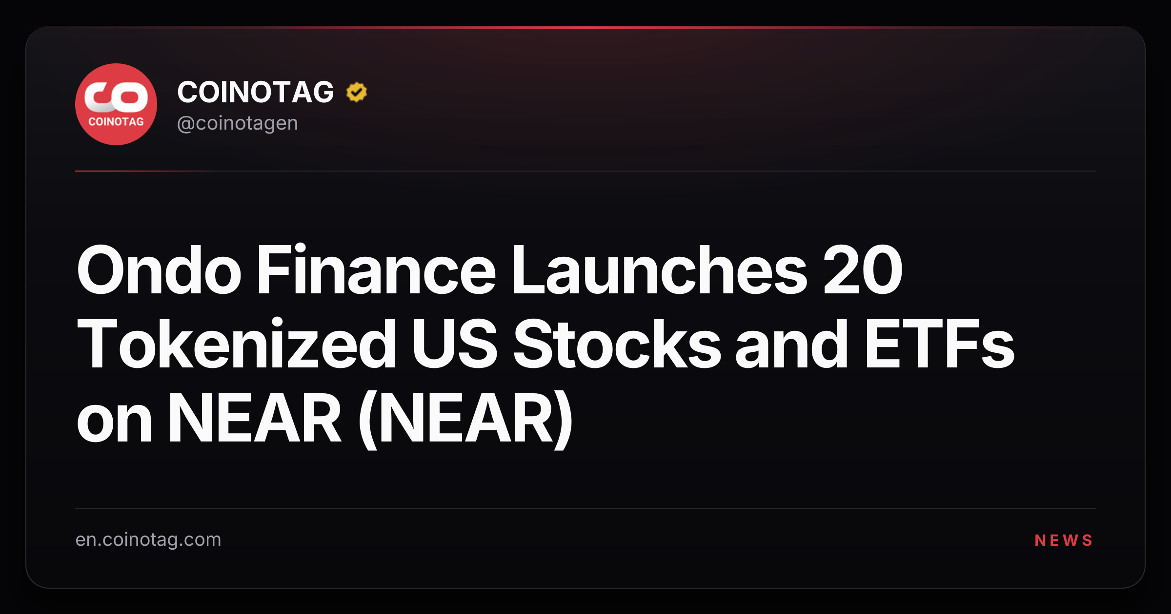 Ondo Finance Launches 20 Tokenized US Stocks and ETFs on NEAR (NEAR)