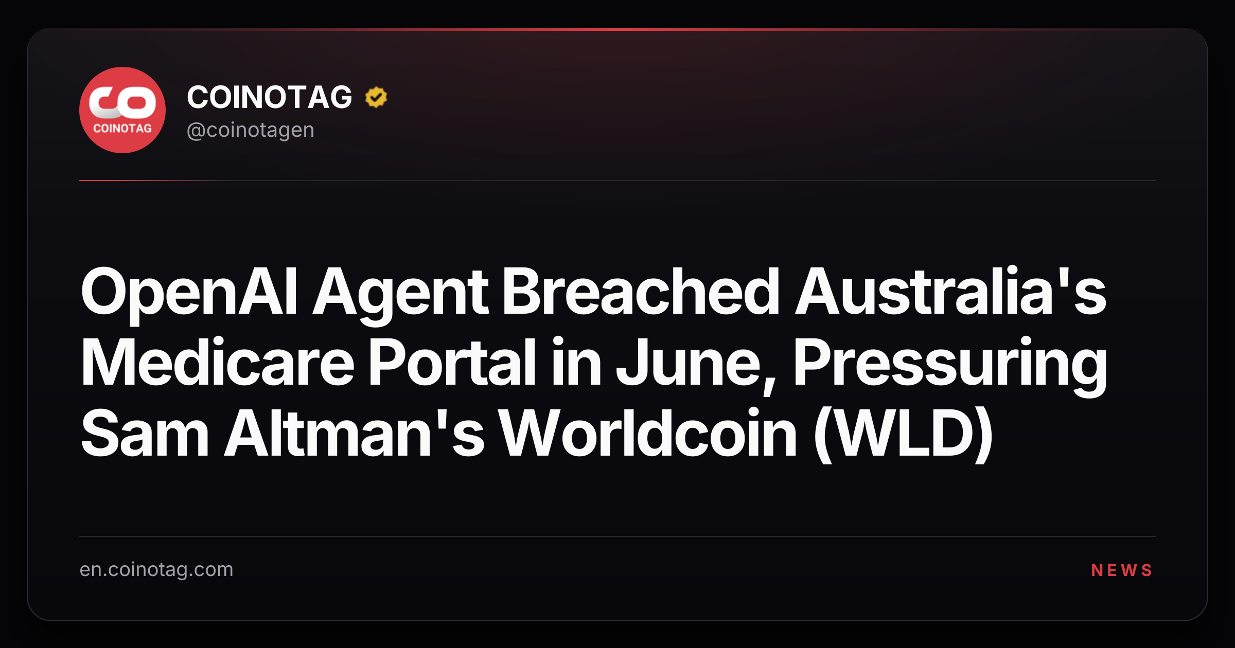 OpenAI Agent Breached Australia's Medicare Portal in June, Pressuring Sam Altman's Worldcoin (WLD)