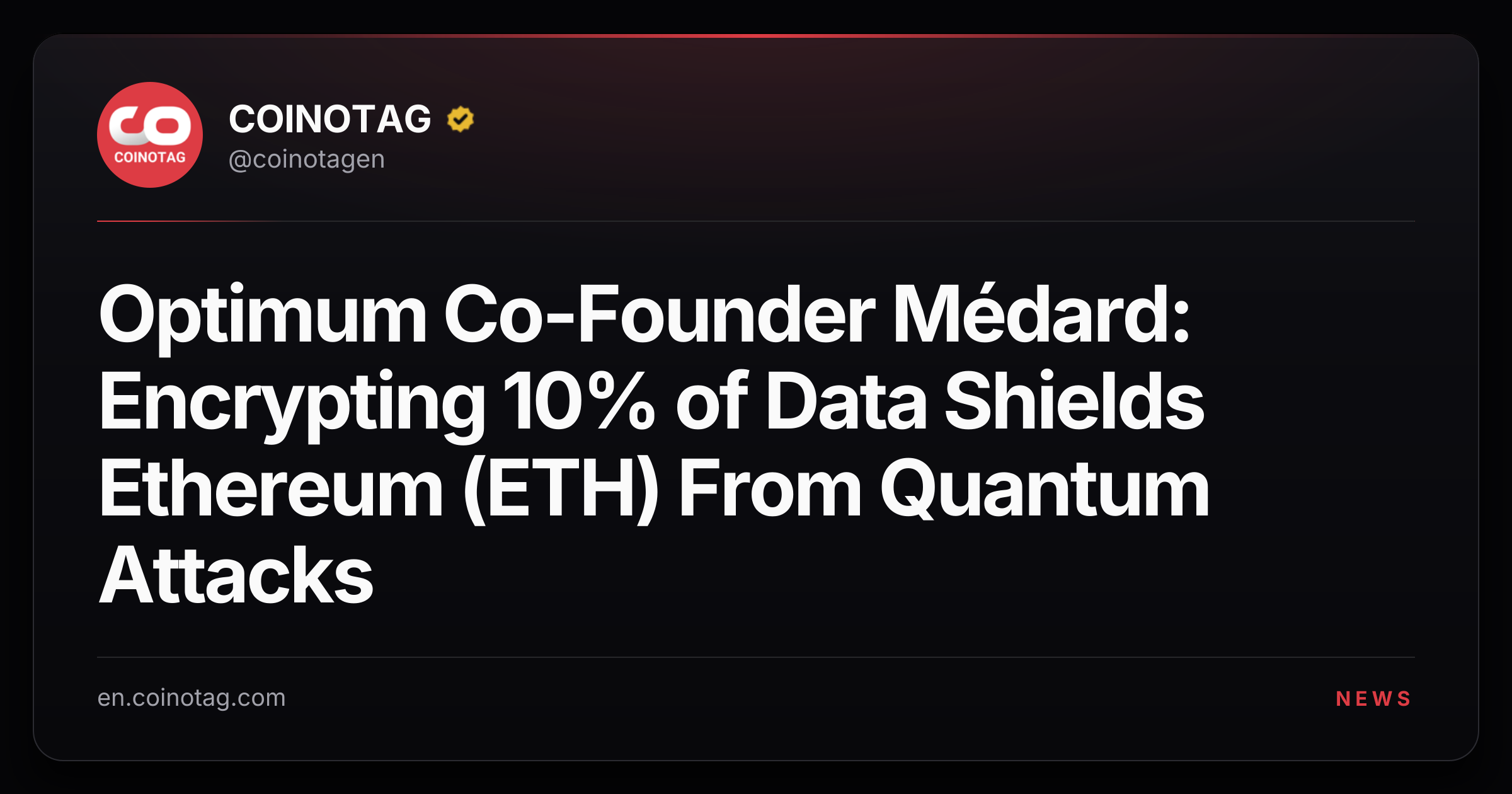 Optimum Co-Founder Médard: Encrypting 10% of Data Shields Ethereum (ETH) From Quantum Attacks