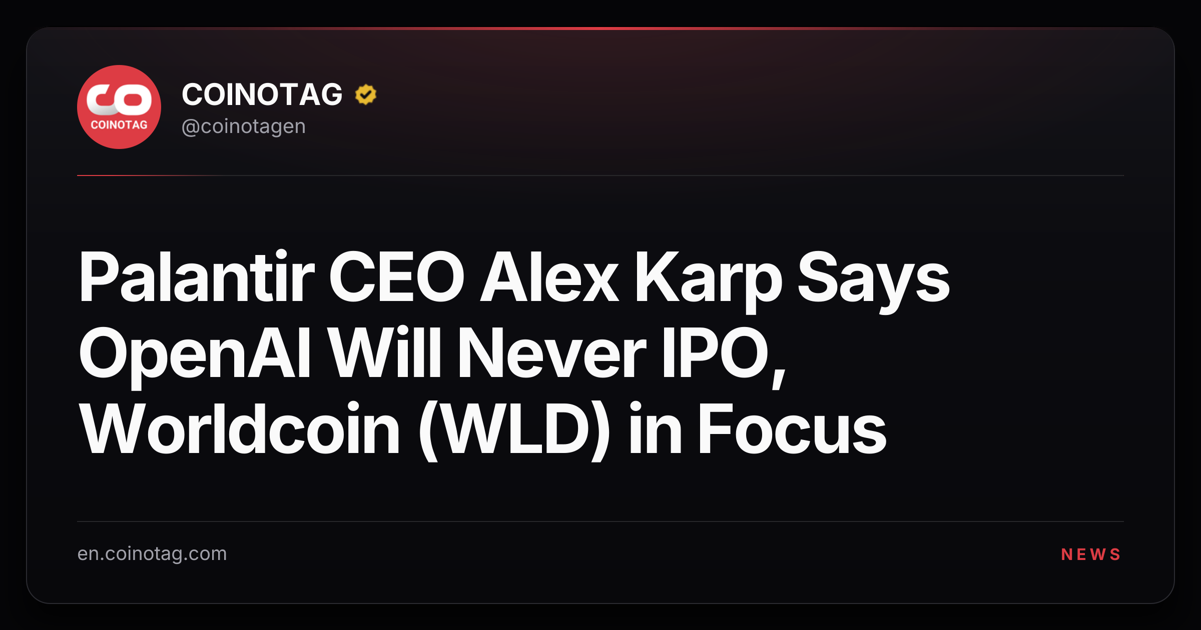 Palantir CEO Alex Karp Says OpenAI Will Never IPO, Worldcoin (WLD) in Focus