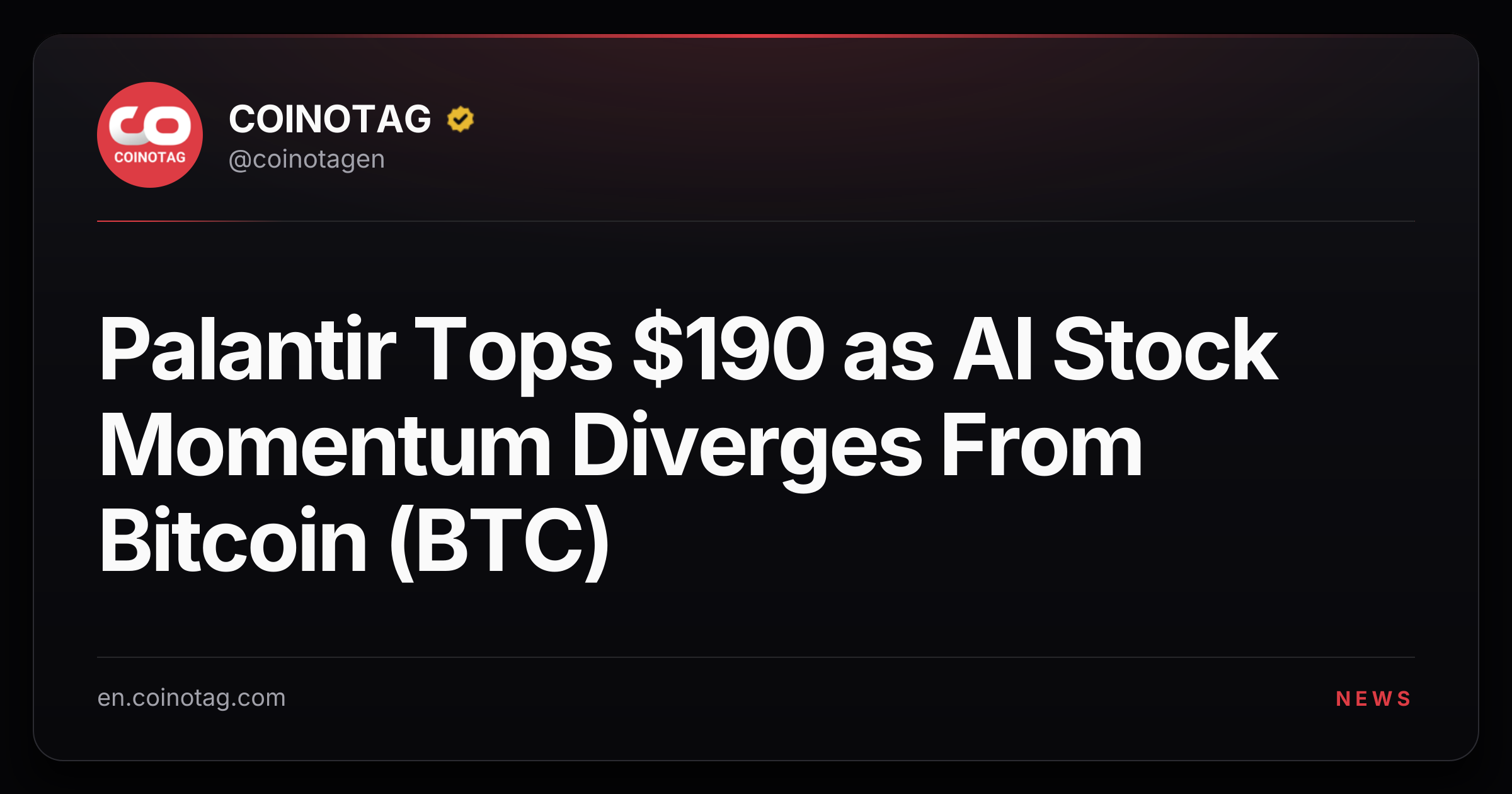 Palantir Tops $190 as AI Stock Momentum Diverges From Bitcoin (BTC)