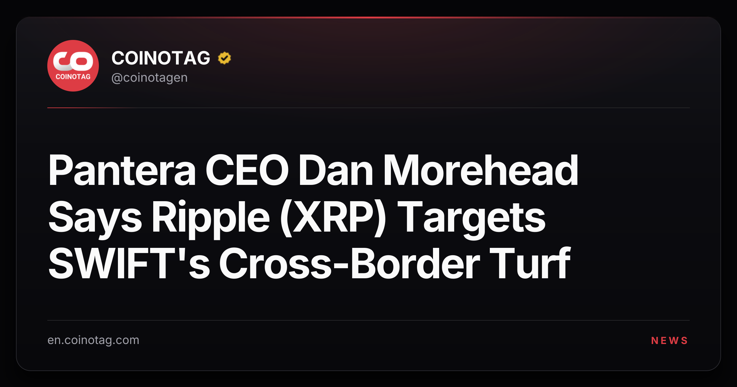 Pantera CEO Dan Morehead Says Ripple (XRP) Targets SWIFT's Cross-Border Turf