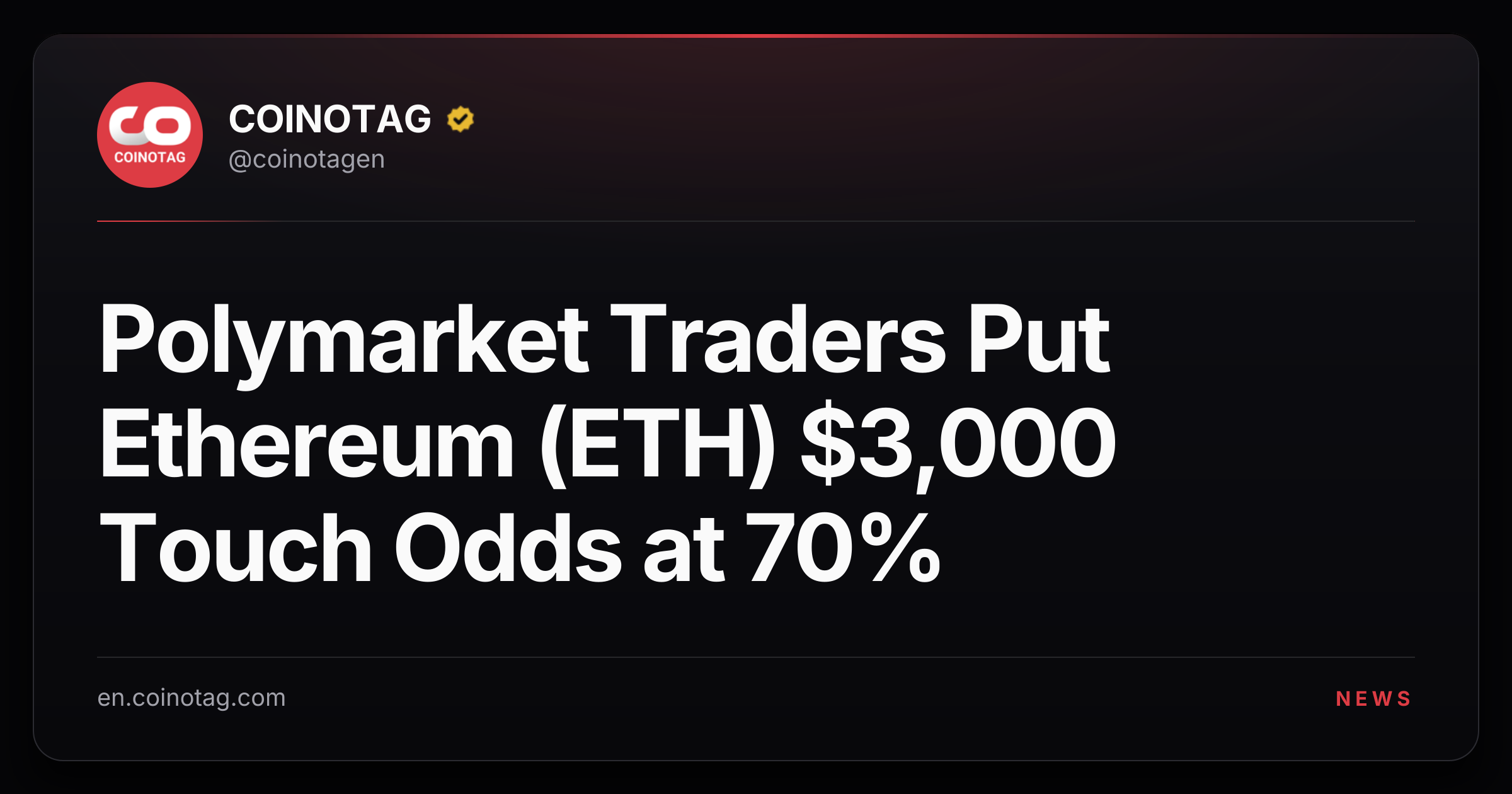 Polymarket Traders Put Ethereum (ETH) $3,000 Touch Odds at 70%