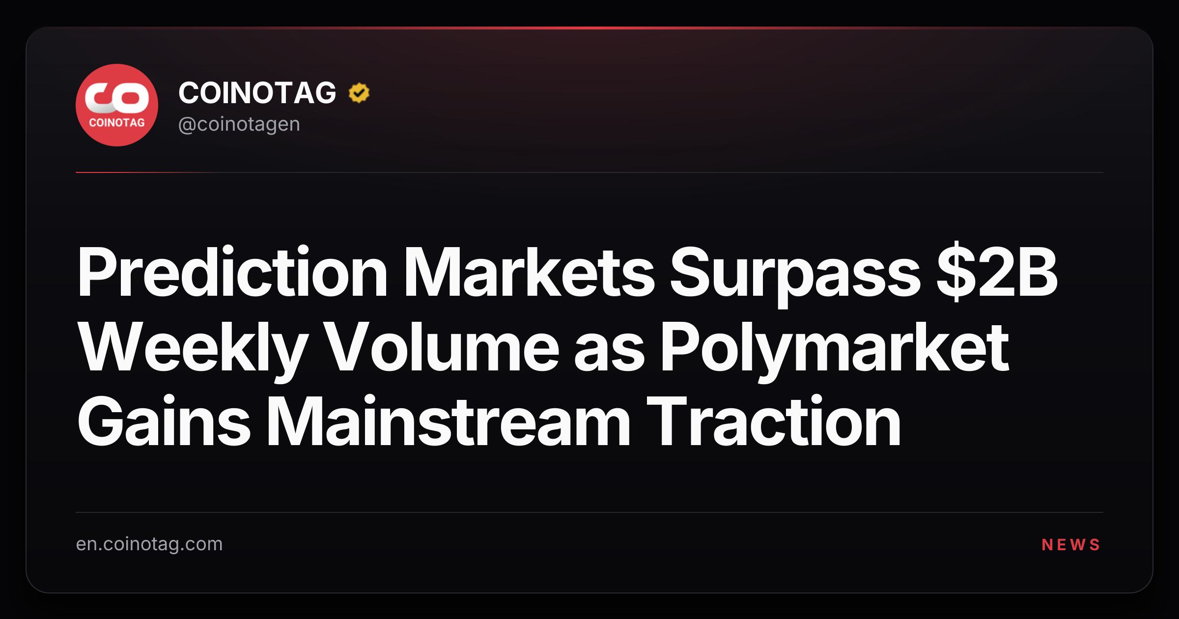 Prediction Markets Surpass $2B Weekly Volume as Polymarket Gains Mainstream Traction