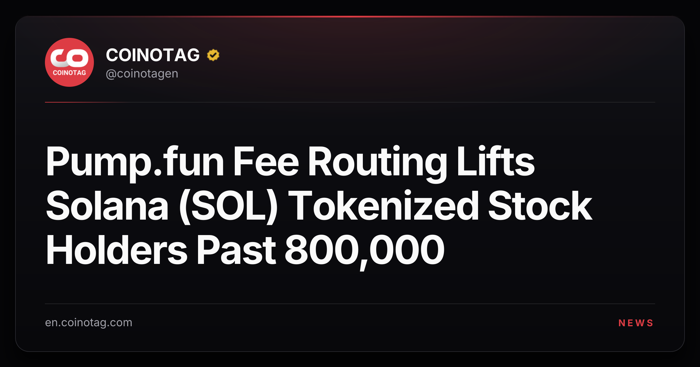 Pump.fun Fee Routing Lifts Solana (SOL) Tokenized Stock Holders Past 800,000
