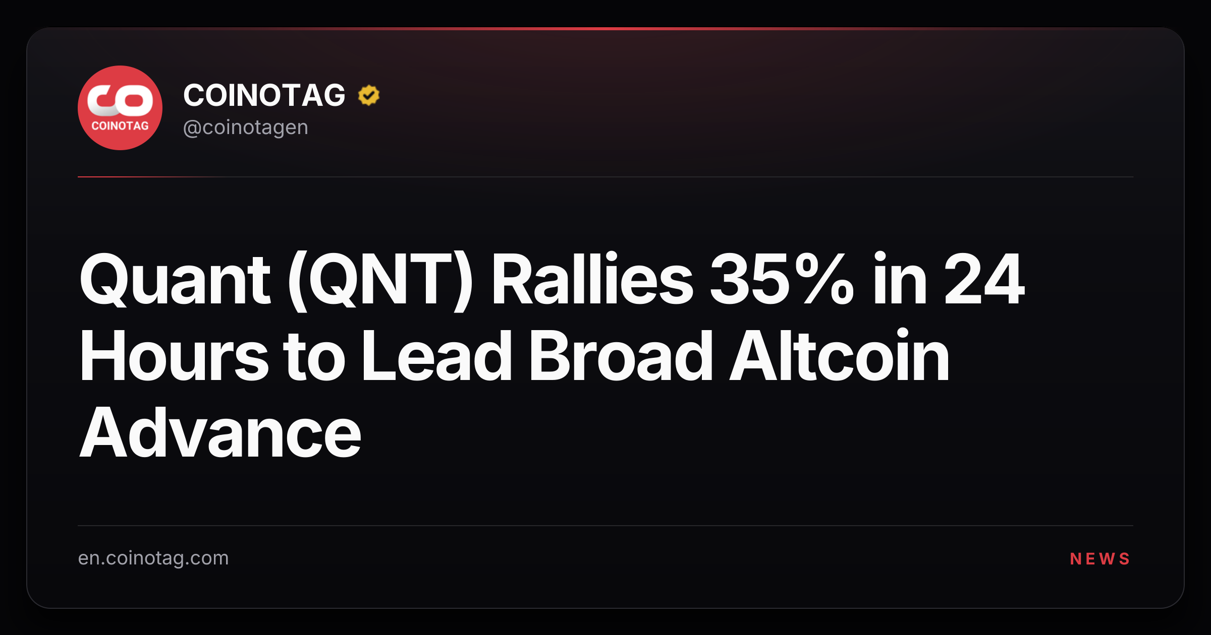Quant (QNT) Rallies 35% in 24 Hours to Lead Broad Altcoin Advance