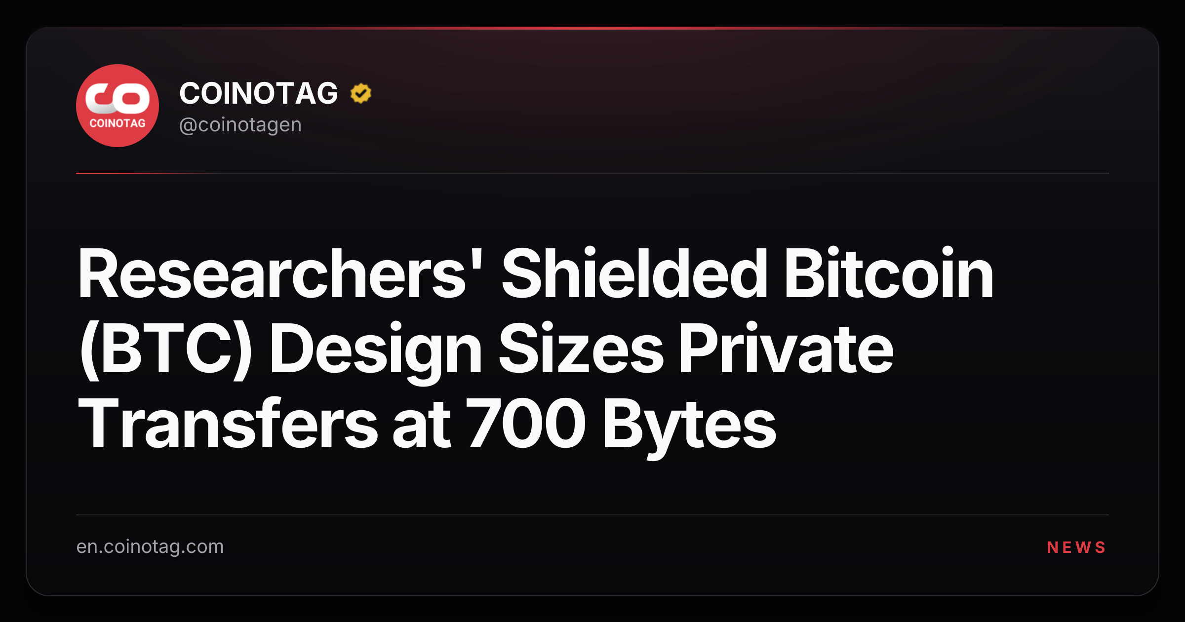 Researchers' Shielded Bitcoin (BTC) Design Sizes Private Transfers at 700 Bytes