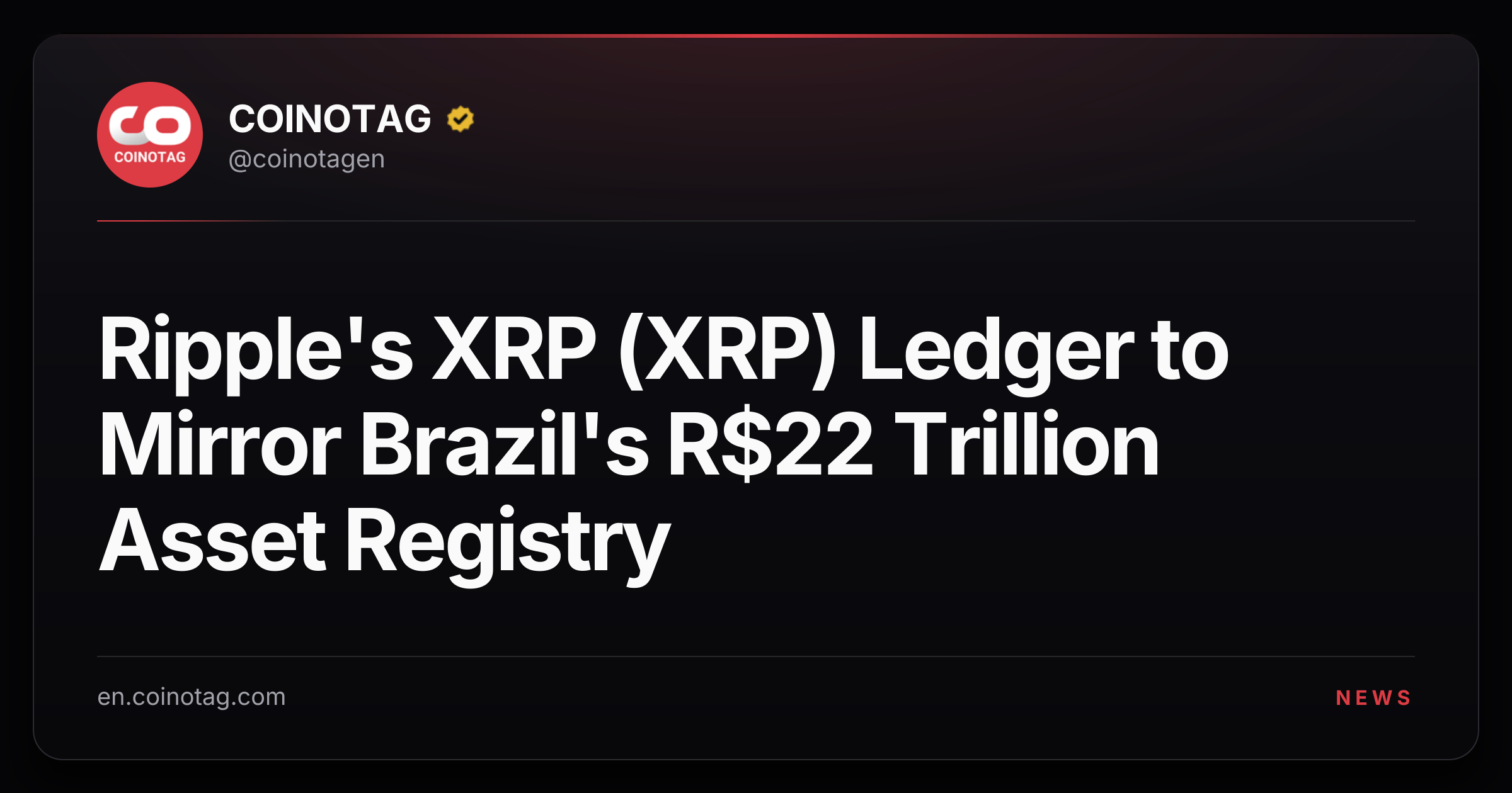 Ripple's XRP (XRP) Ledger to Mirror Brazil's R$22 Trillion Asset Registry
