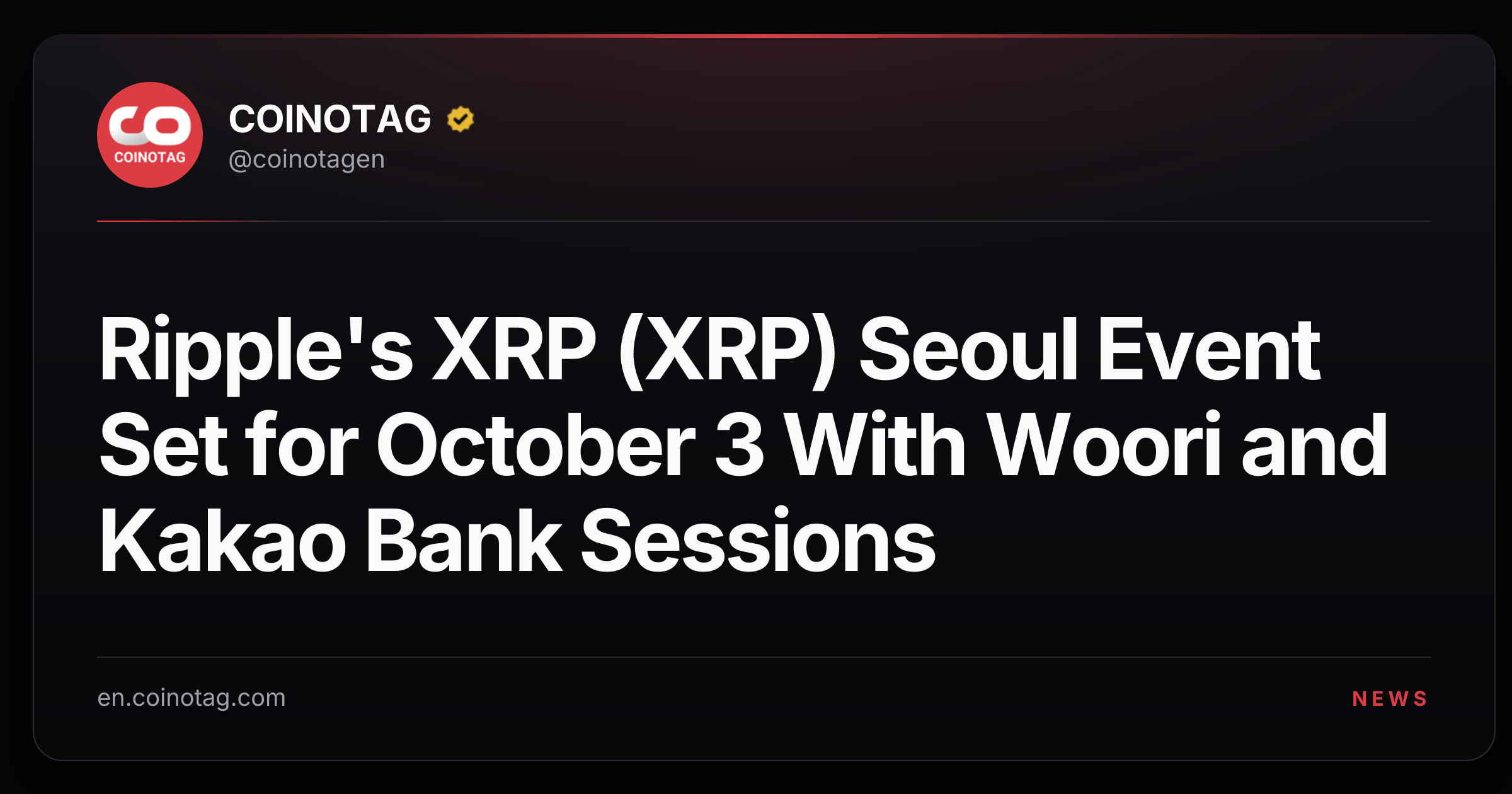 Ripple's XRP (XRP) Seoul Event Set for October 3 With Woori and Kakao Bank Sessions