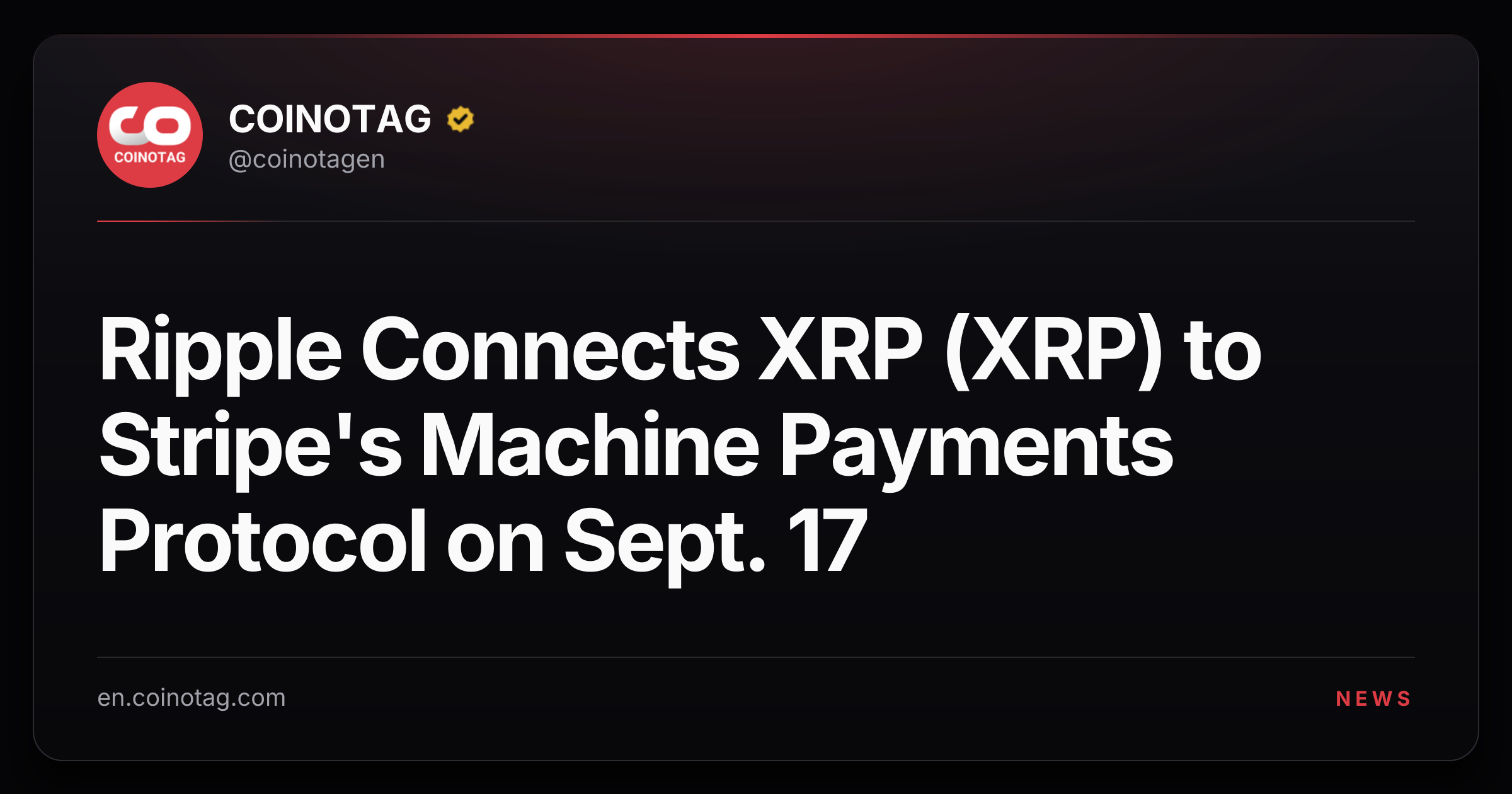 Ripple Connects XRP (XRP) to Stripe's Machine Payments Protocol on Sept. 17