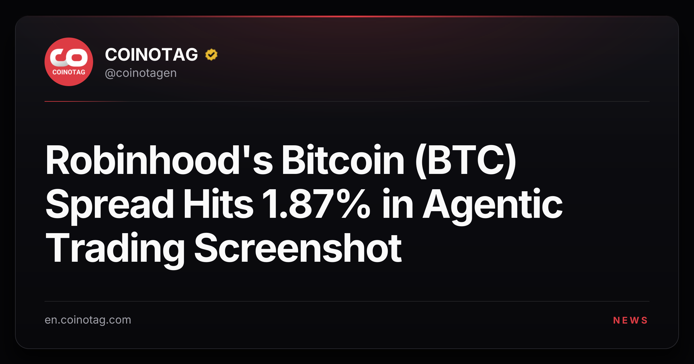 Robinhood's Bitcoin (BTC) Spread Hits 1.87% in Agentic Trading Screenshot