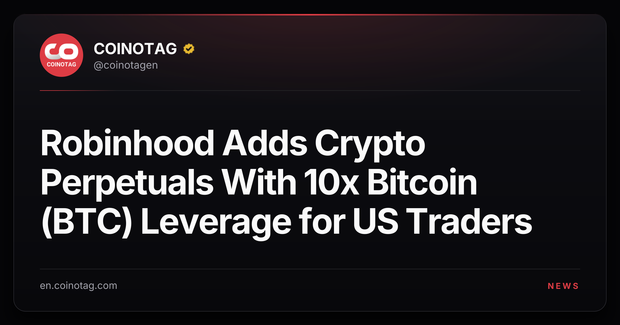 Robinhood Adds Crypto Perpetuals With 10x Bitcoin (BTC) Leverage for US Traders