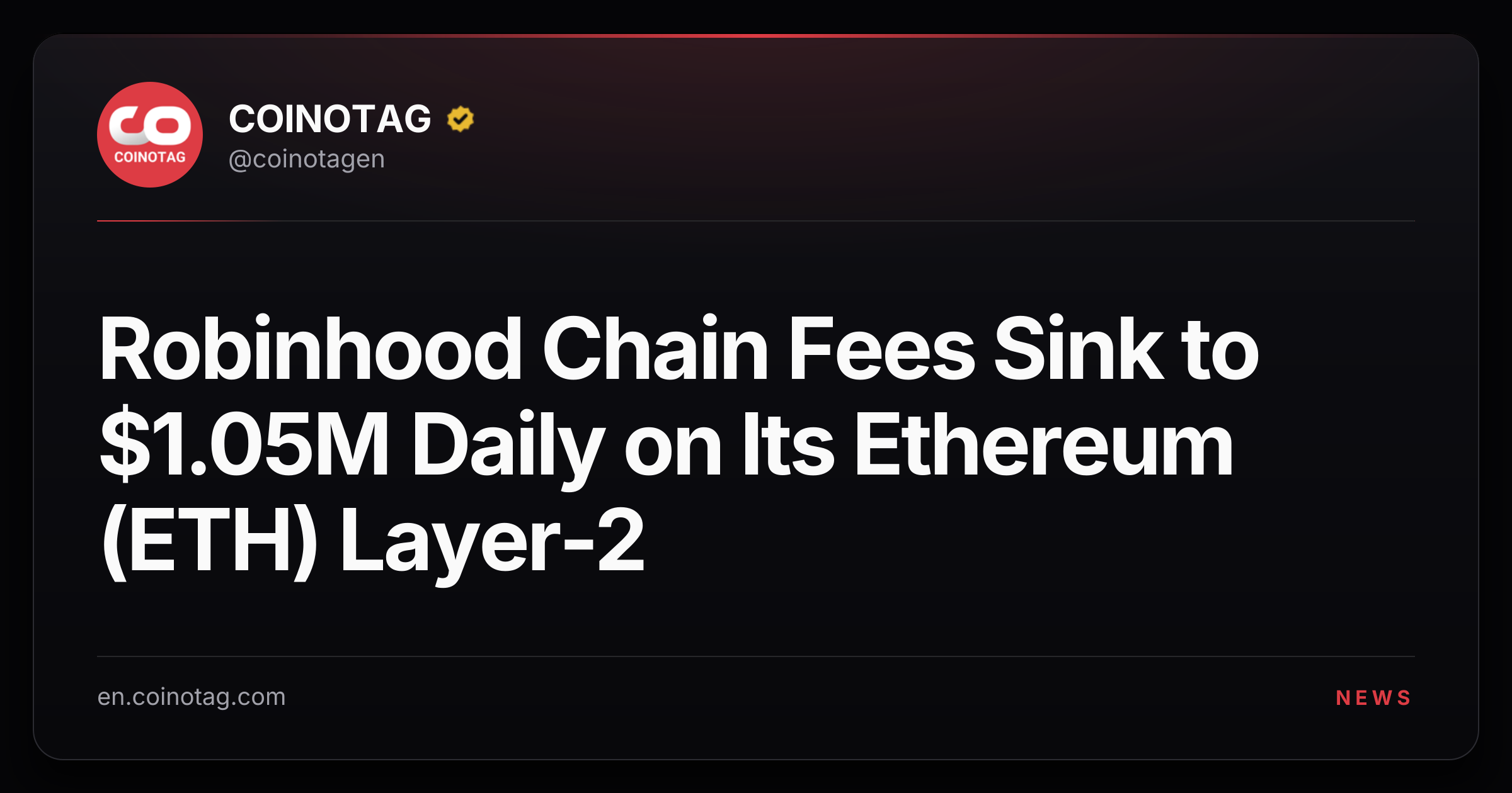 Robinhood Chain Fees Sink to $1.05M Daily on Its Ethereum (ETH) Layer-2