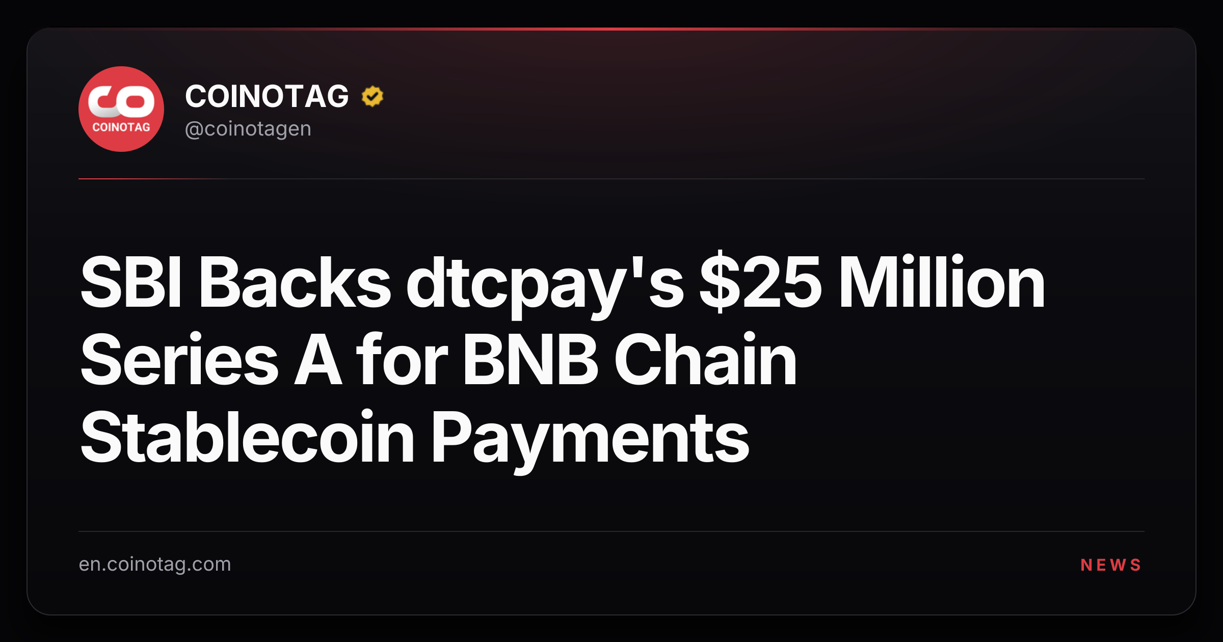 SBI Backs dtcpay's $25 Million Series A for BNB Chain Stablecoin Payments