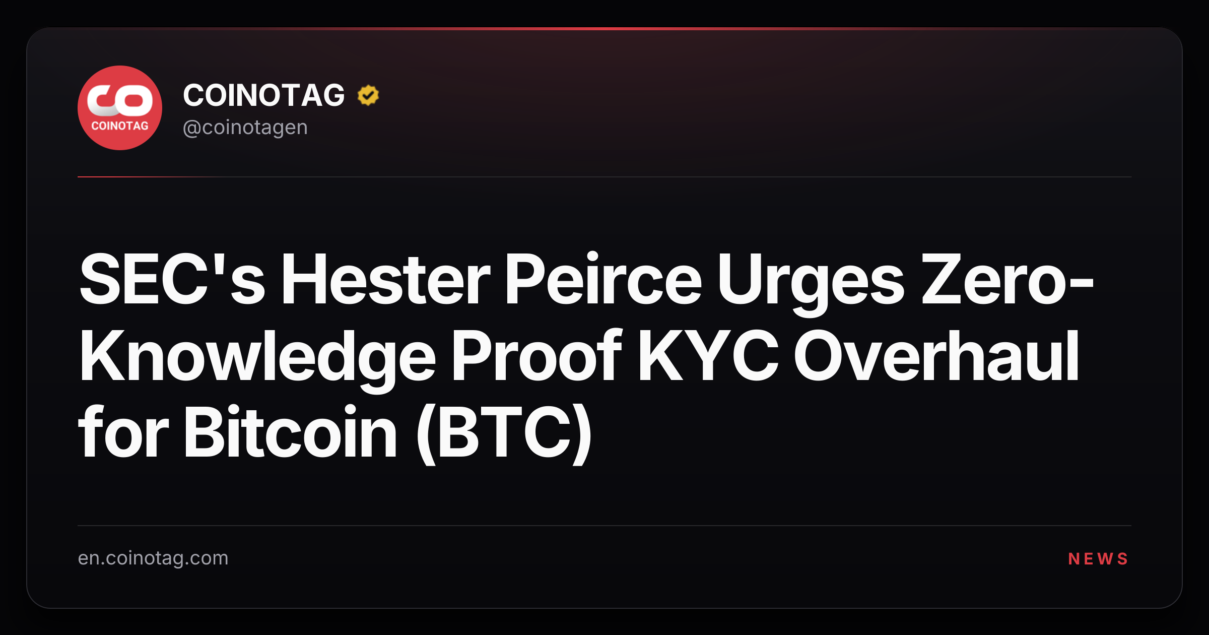 SEC's Hester Peirce Urges Zero-Knowledge Proof KYC Overhaul for Bitcoin (BTC)