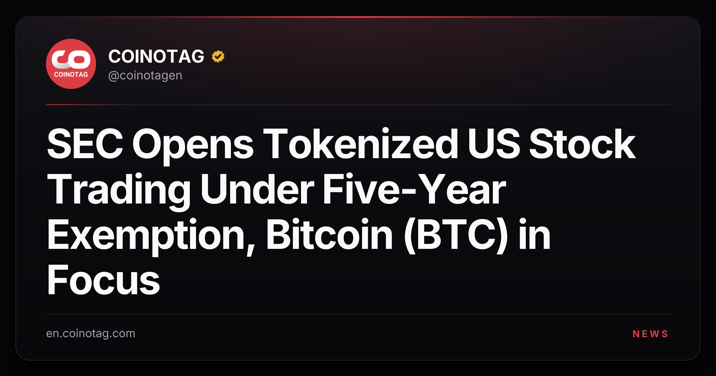 SEC Opens Tokenized US Stock Trading Under Five-Year Exemption, Bitcoin (BTC) in Focus